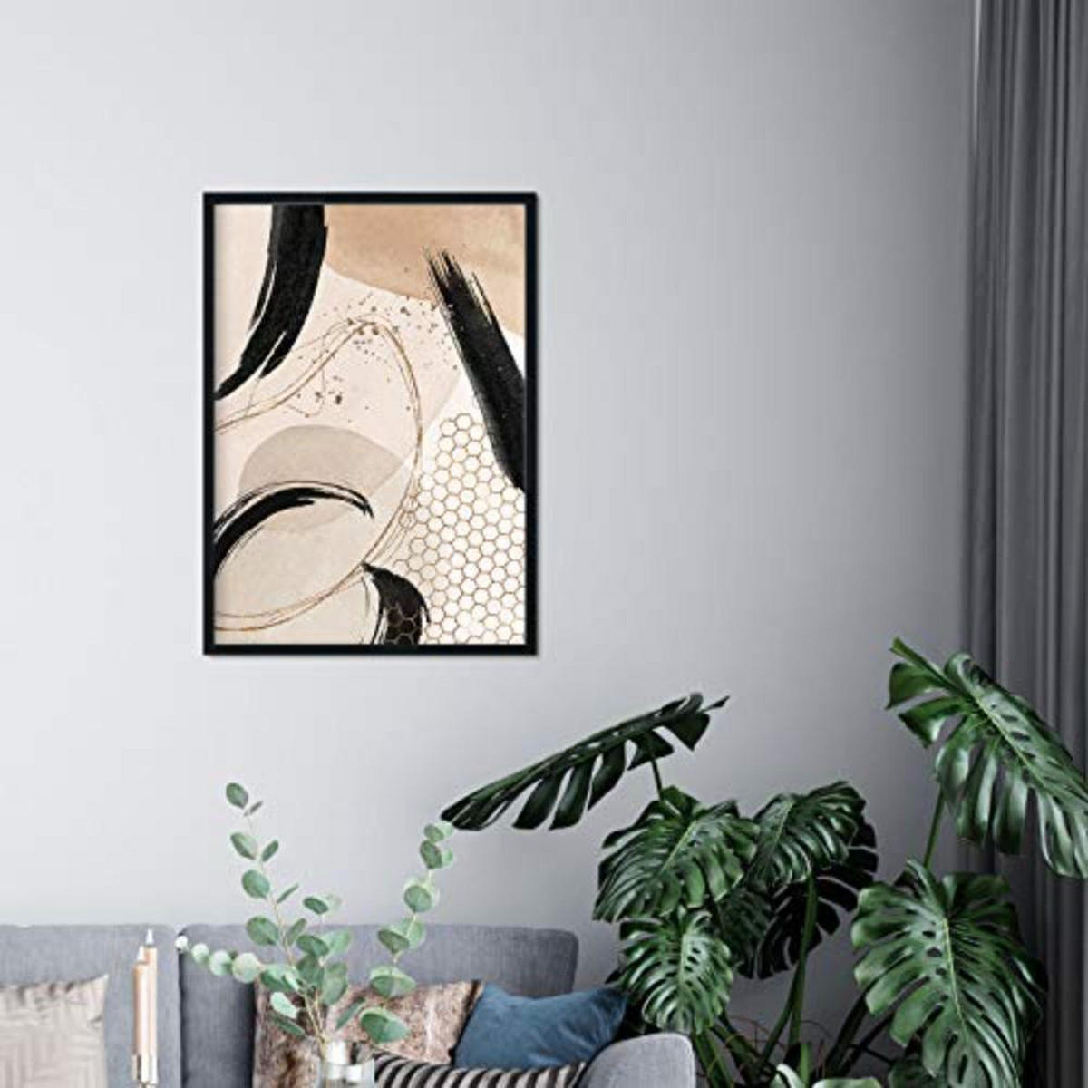 POSTER Set mit 4 Blätter und abstrakten Formen mit braunen Tönen A3 Schwarzer Rahmen - Schwarz, Papier (29.7/3cm) - Nacnic