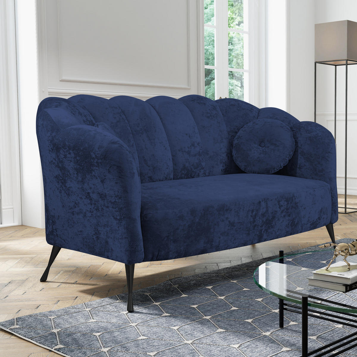 SOFA Adria 2-Sitzer 155x78x83 mit Metallfüßen - Schwarz/Dunkelblau, Holz/Textil (155/78/83cm) - Ravio