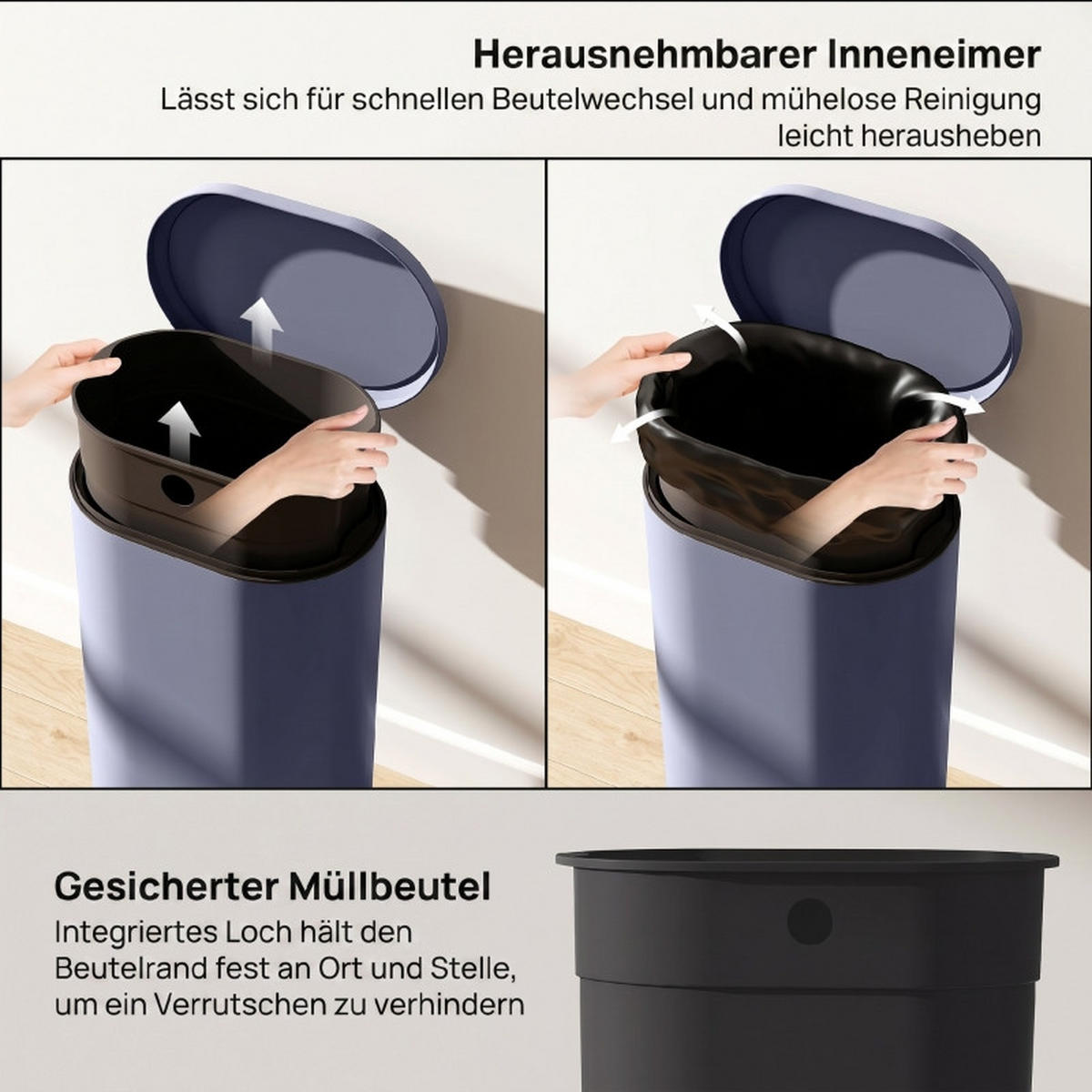 ABFALLEIMER - Grau, Metall (31/61/36.5cm)