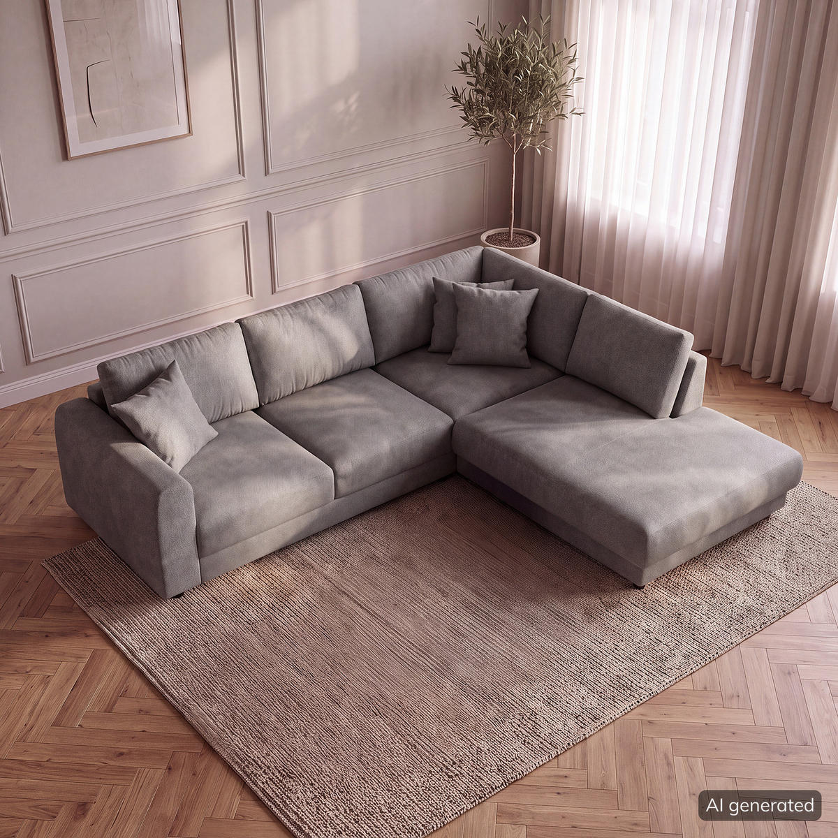 ECKSOFA mit Ottomane - Schwarz/Grau, Holz/Kunststoff (267/254cm) - home24