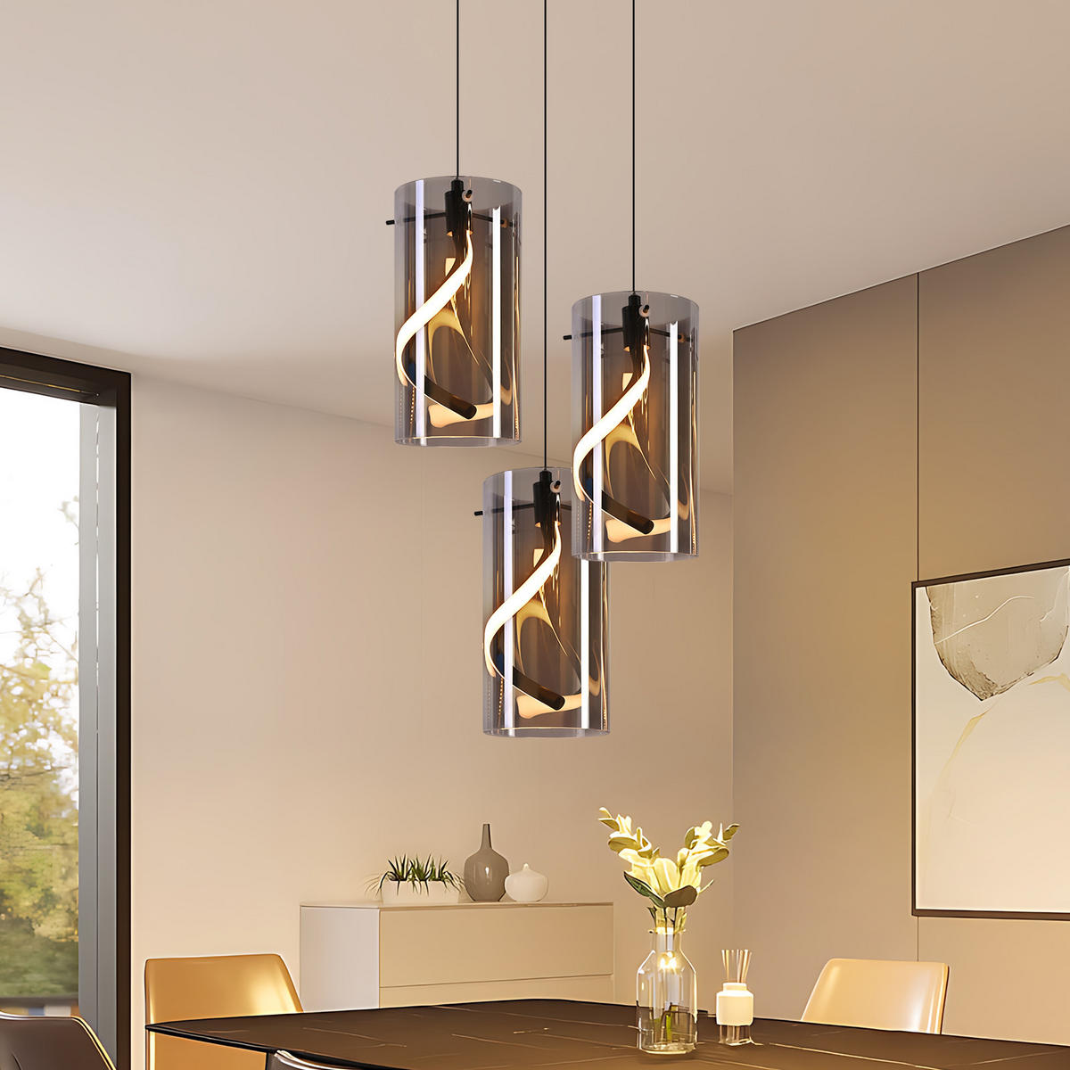 LED PENDELLEUCHTE Alistair 25/25/150 cm - Schwarz, Glas (25/25/150cm) - ZMH