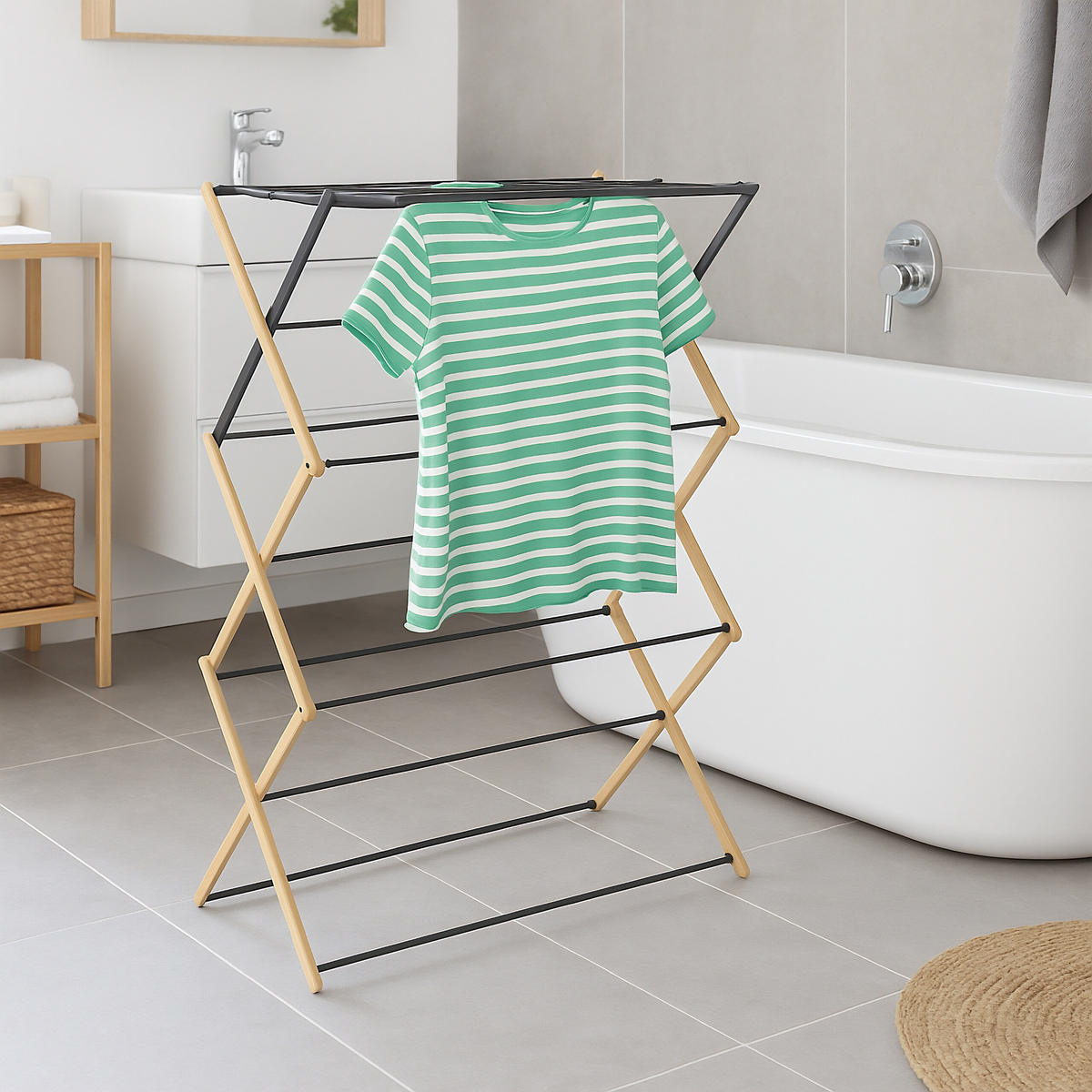 SUŠIAK na prádlo - viacfarebná, kov/drevo (74/107/37cm) - Relaxdays