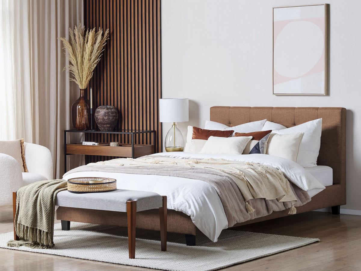 BETT mit Lattenrost 180x200 cm Braun La Rochelle - Braun, Textil (180/200cm) - Beliani