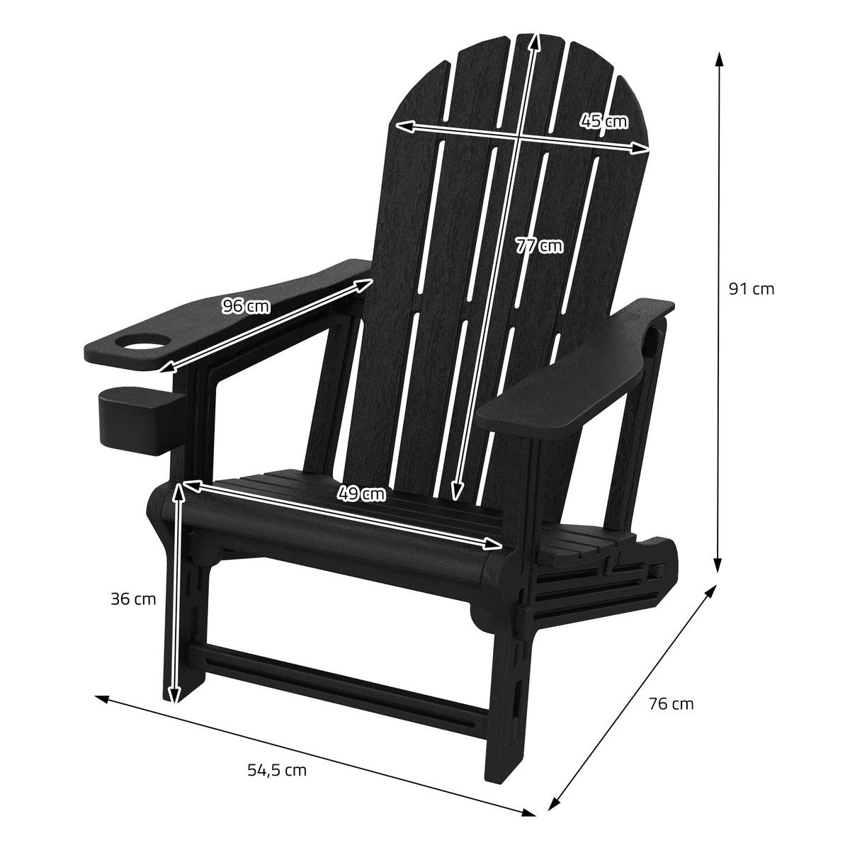 ADIRONDACK LEŽÁK s držákem na nápoje, černý, z plastu - černá, plast (54.5/91/76cm) - ML-DESIGN