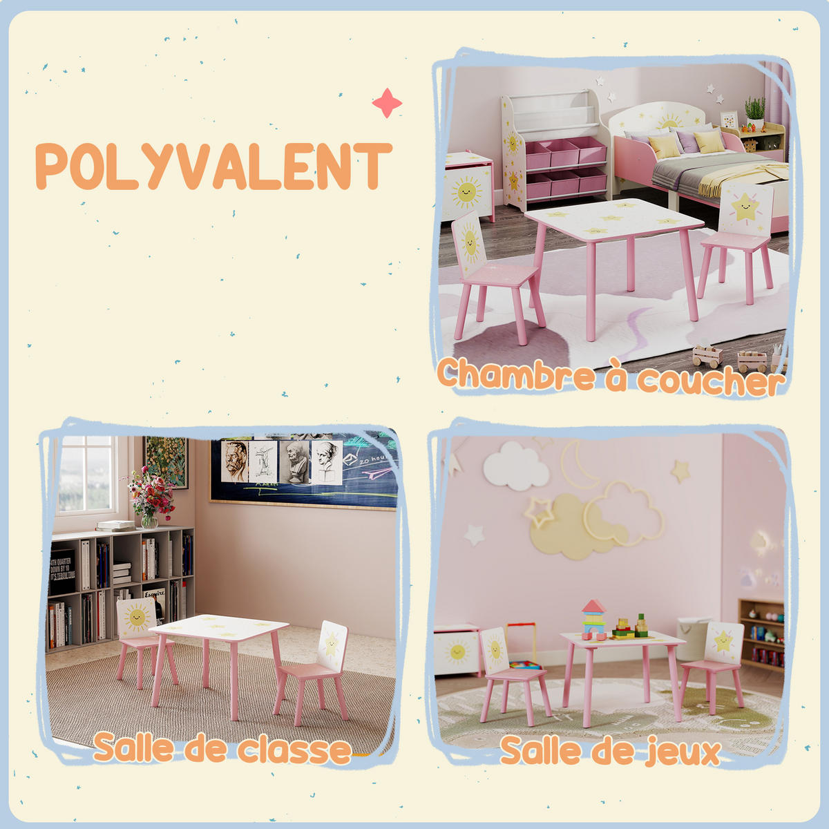 KINDERSITZGRUPPE DE-17534 mit Sternenmotiv, 60x60 cm Rosa - Pink, Holzwerkstoff (60/44/60cm) - ComfortXL