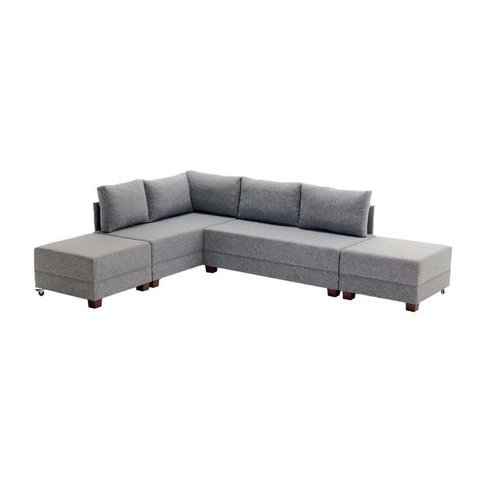 ECKSOFA mit rollbarer Schlaffunktion - Walnussfarben/Grau, Holz/Textil (280/210cm) - myHomelando