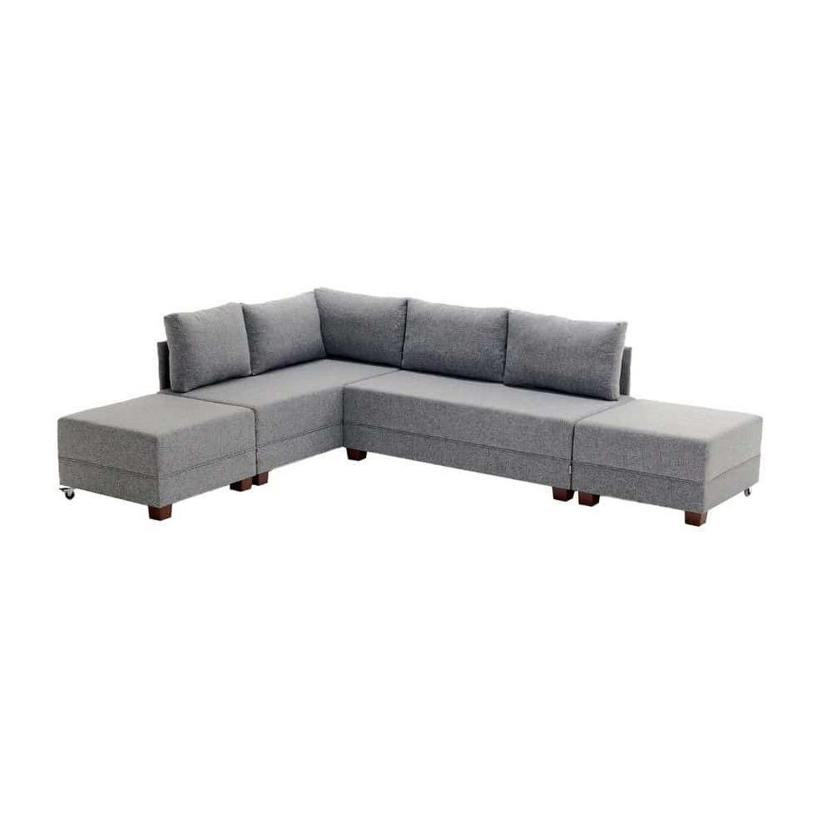 ECKSOFA mit rollbarer Schlaffunktion - Walnussfarben/Grau, Holz/Textil (280/210cm) - myHomelando