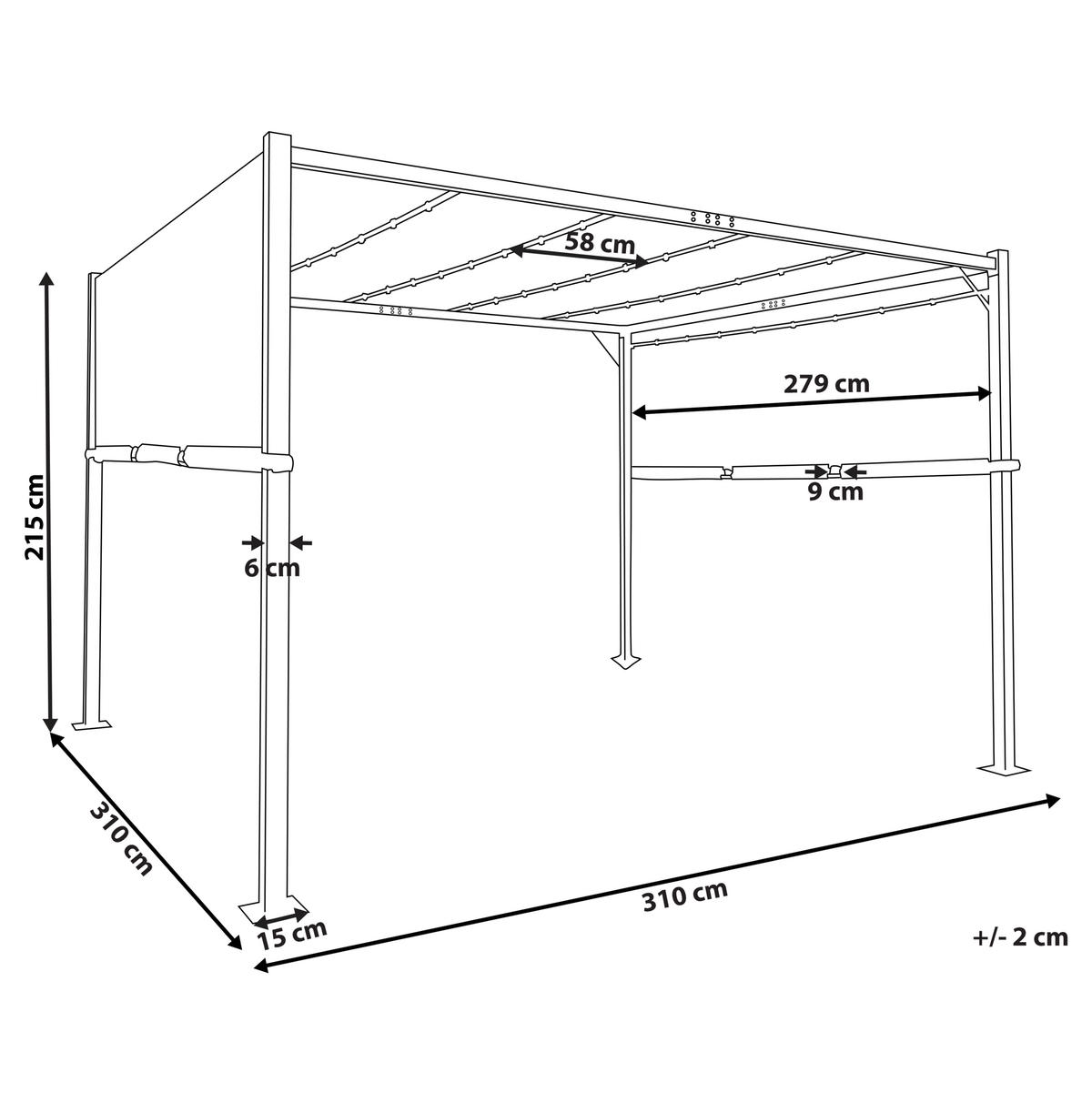 PERGOLA s LED osvětlením Ocel tmavě šedá 310/310 cm Parga - šedá/černá, kov (310/215/310cm) - Beliani