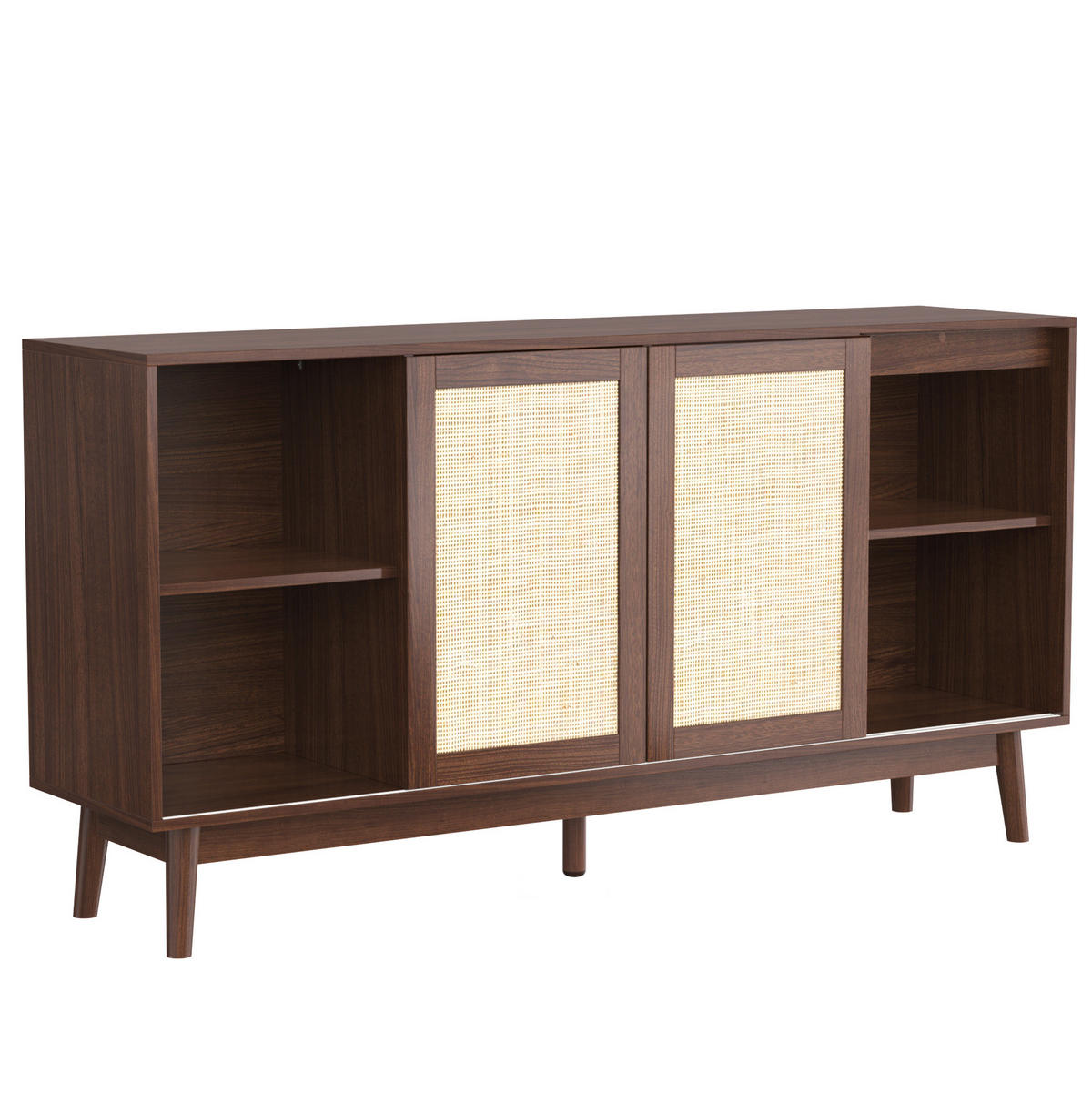 KOMMODE aus MDF & Spanplatte 155x38x80cm in Walnussfarben mit Schiebetüren - Walnussfarben, Holzwerkstoff (155/80/38cm) - Modfu