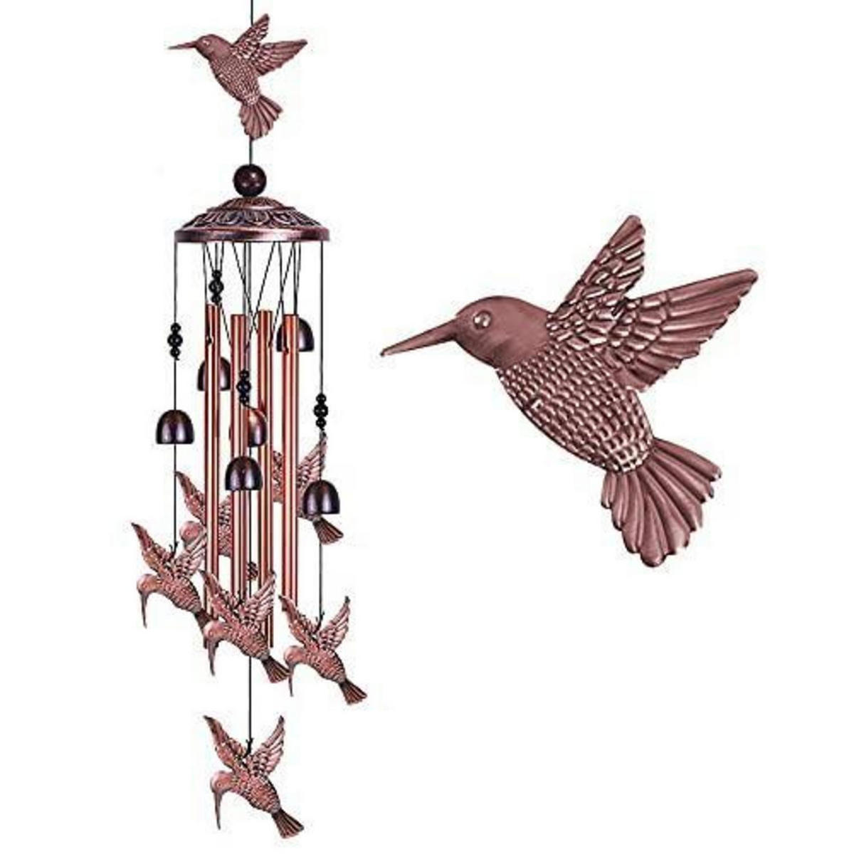 WINDSPIEL Vogel-Design Kupfer-Optik mit 4 Rohren - Bronzefarben, Metall (88.9/11.2/11.2cm)