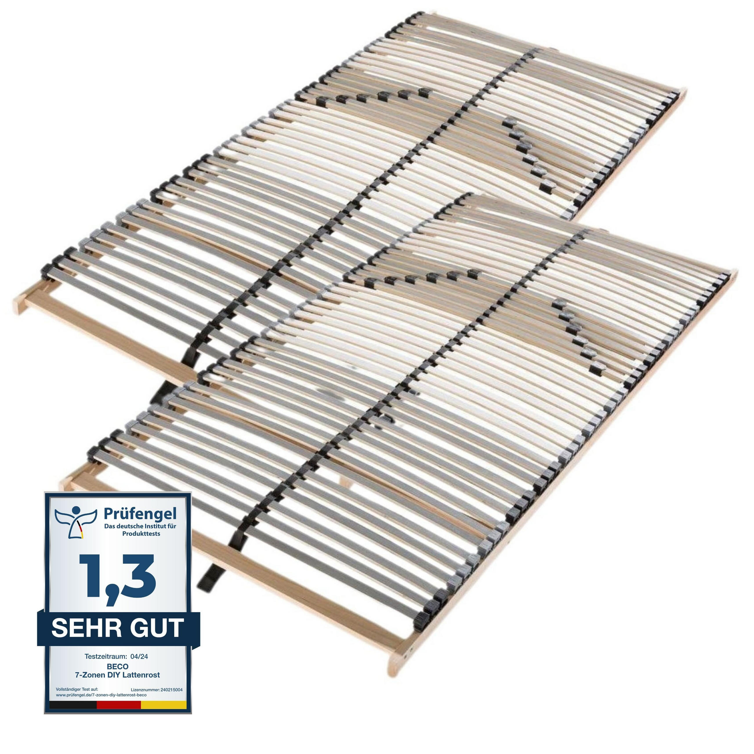 LATTENROST Lux Fix SET - 160x200 cm (2x 80x200 cm), mit Härteregulierung, 7 Zonen, 42 Latten, Buchenholz - Buchefarben/Braun, Holz (160/200cm) - Sleepneo
