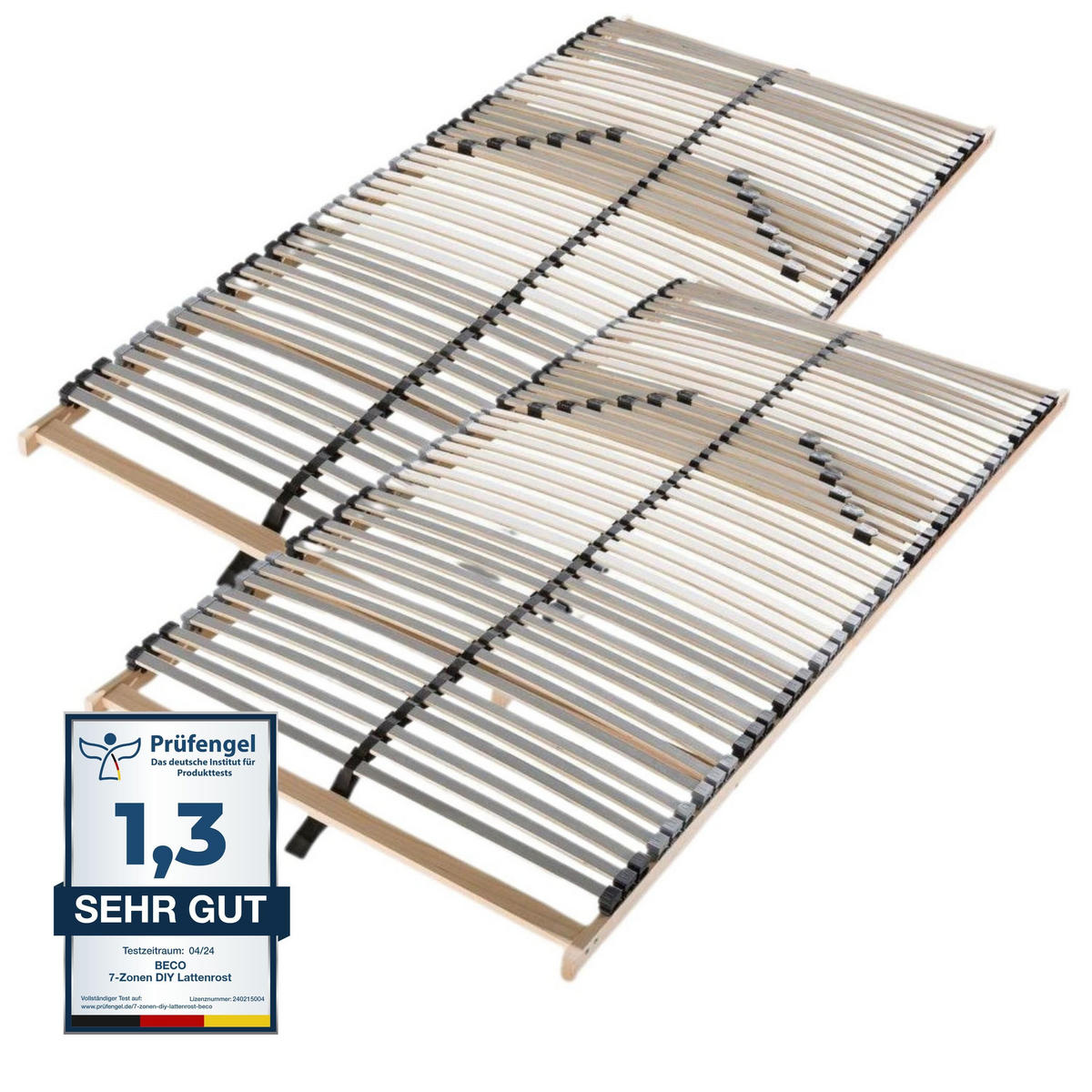LATTENROST Lux Fix SET - 180x200 cm (2x 90x200 cm), mit Härteregulierung, 7 Zonen, 42 Latten, Buchenholz - Buchefarben/Braun, Holz (180/200cm) - Sleepneo