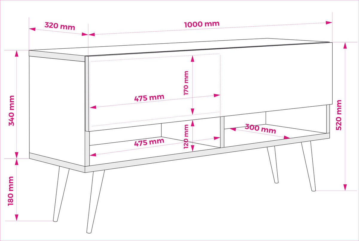 TV-LOWBOARD 100 cm Mattschwarz, schwarze schräge Beine, 100 × 32 × 52 cm - Schwarz, Holzwerkstoff (100/52/32cm) - 3XE LIVING