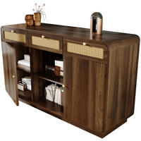 SIDEBOARD 120/40/85 cm in Nussbaum mit Rattanfronten, 3 Schubladen und 2 Türen - Walnussfarben, Holzwerkstoff (120/85/40cm) - Flora Grace