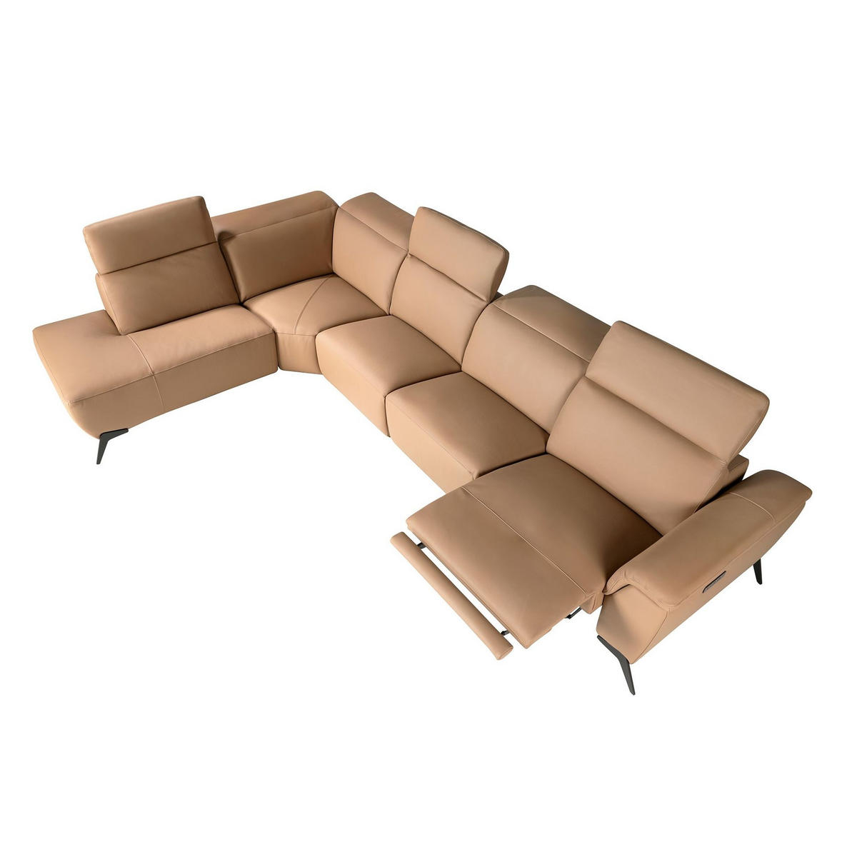 ECKSOFA Modulares Relax-Chaiselongue-Sofa links aus braunem Leder 376/240/104cm - Schwarz/Braun, Leder/Holz (357/233cm) - ANGEL CERDA
