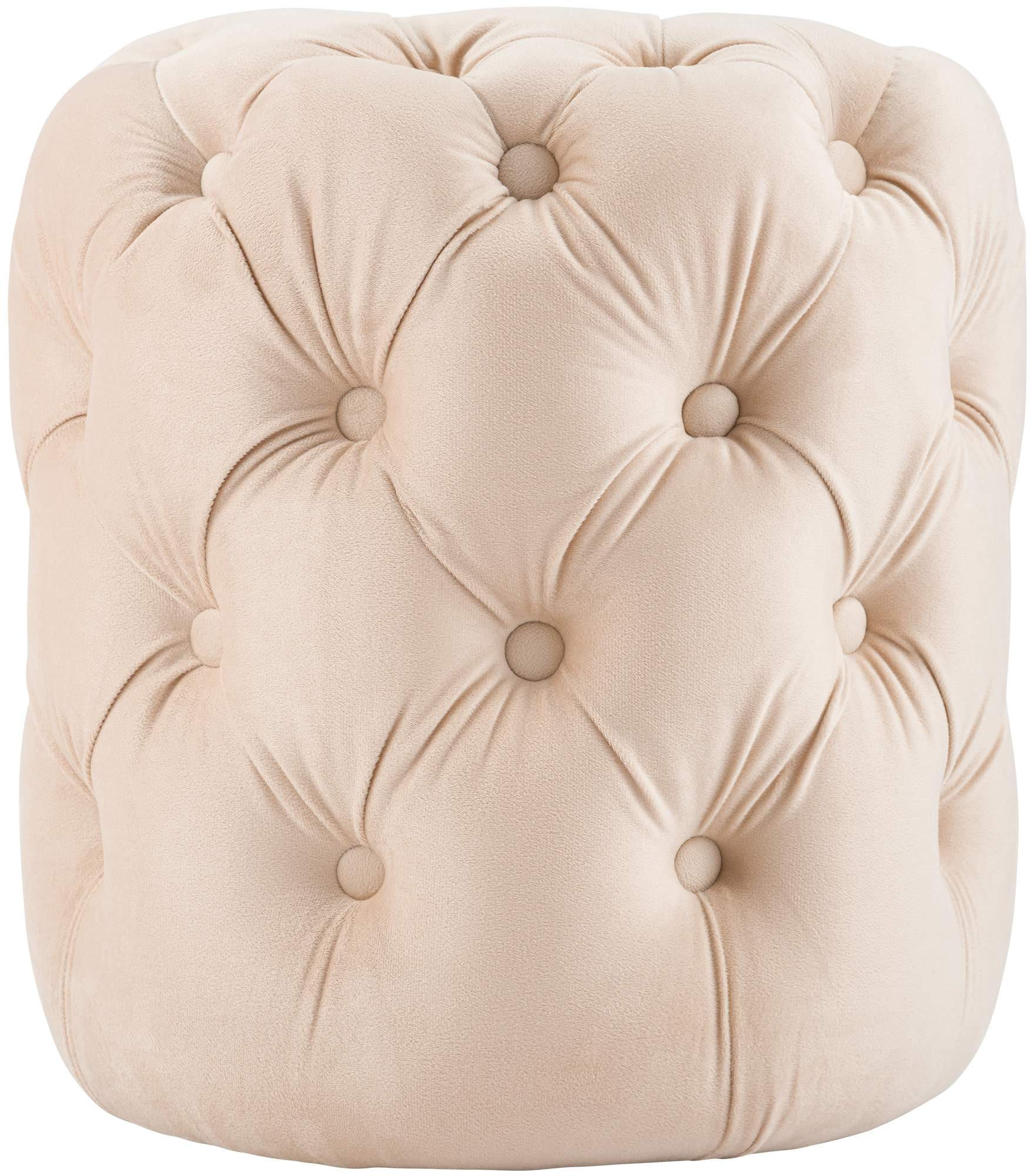 SITZPOUF rund Samt Creme - Eukalyptusholzfarben/Creme, Holz/Textil (42/46/42cm) - CLP