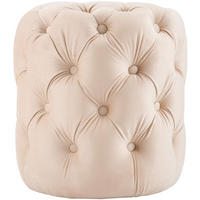 SITZPOUF rund Samt Creme - Eukalyptusholzfarben/Creme, Holz/Textil (42/46/42cm) - CLP