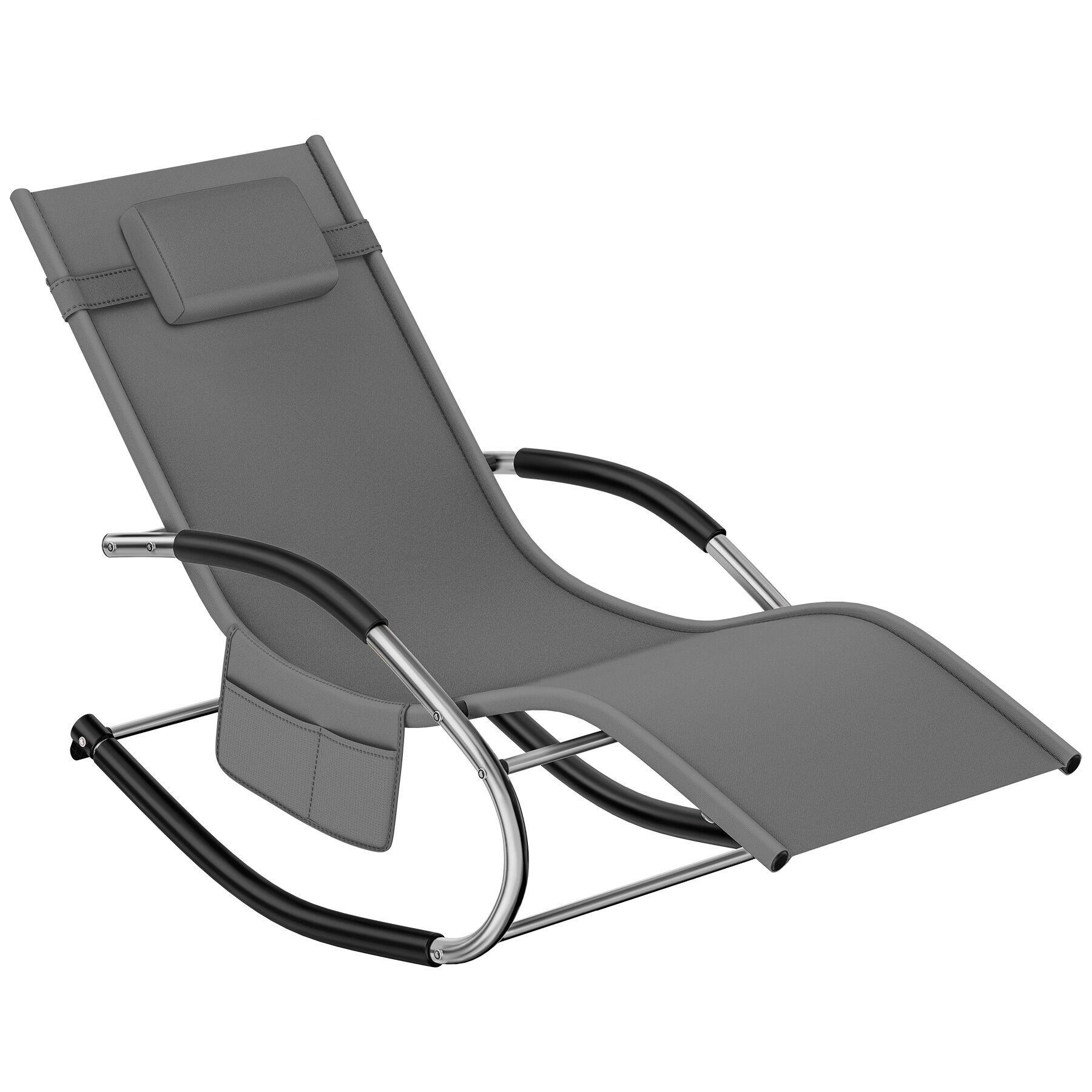 GARTENLIEGE Taya, abnehmbares Kopfpolster, seitliche Aufbewahrungstasche, grau - Grau, Kunststoff (62/92/142cm) - tectake