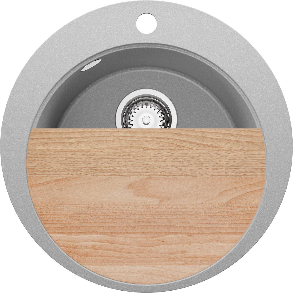 SPÜLBECKEN RUND Pisa, 2-er set Grau 50/50 cm 1 Becken + Ablauf-Set + Schneidebrett ab 45er Unterschrank - Chromfarben/Beige, Kunststoff (50/20/50cm) - Primagran