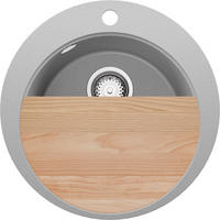 SPÜLBECKEN RUND Pisa, 2-er set Grau 50/50 cm 1 Becken + Ablauf-Set + Schneidebrett ab 45er Unterschrank - Chromfarben/Beige, Kunststoff (50/20/50cm) - Primagran