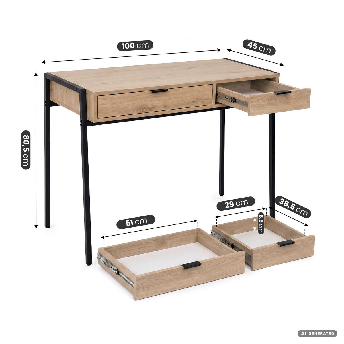 SCHREIBTISCH ZENTIA 100 cm Artisan Eiche - Schwarz/Eiche Artisan, Holzwerkstoff (100/45/80.5cm) - Akord
