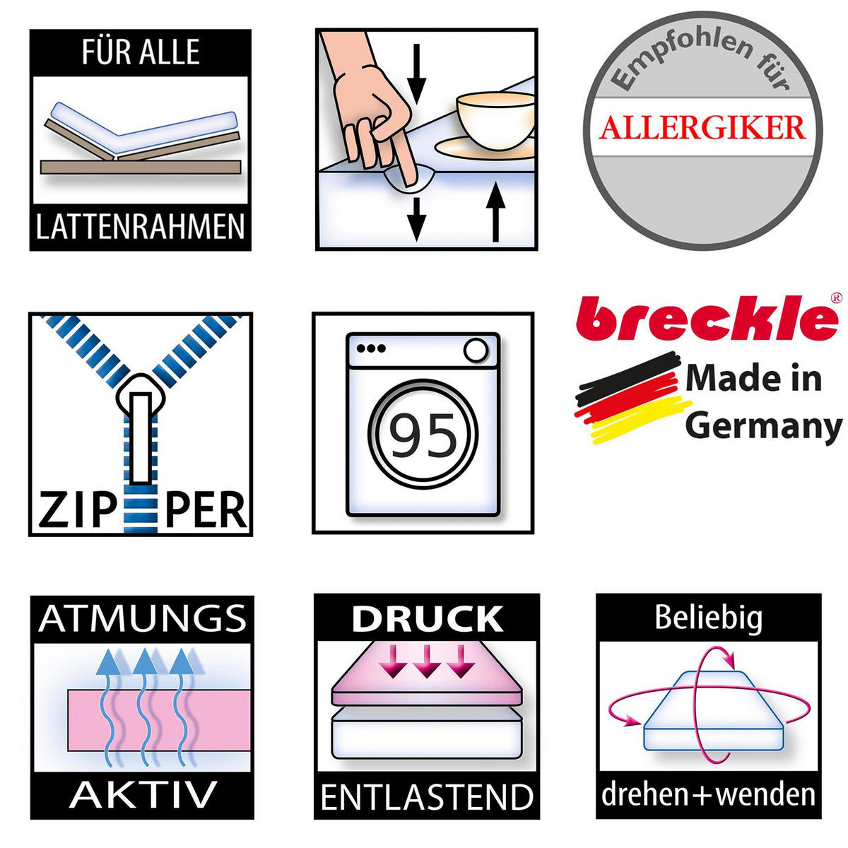 VISCOTOPPER, Gesamthöhe 5cm, mit Bezug, Größe: 160x200 - Weiß, Textil (160/200cm) - Breckle