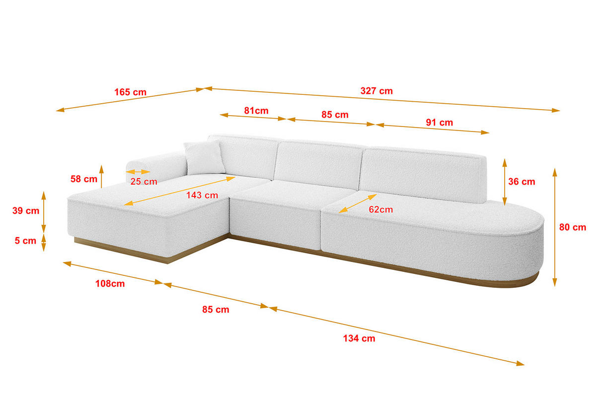 ECKSOFA Ottomane Links IREA-L2-v2 - 327x165x80 cm Weiß - Weiß, Holzwerkstoff/Textil (327/165cm) - ALTDECOR