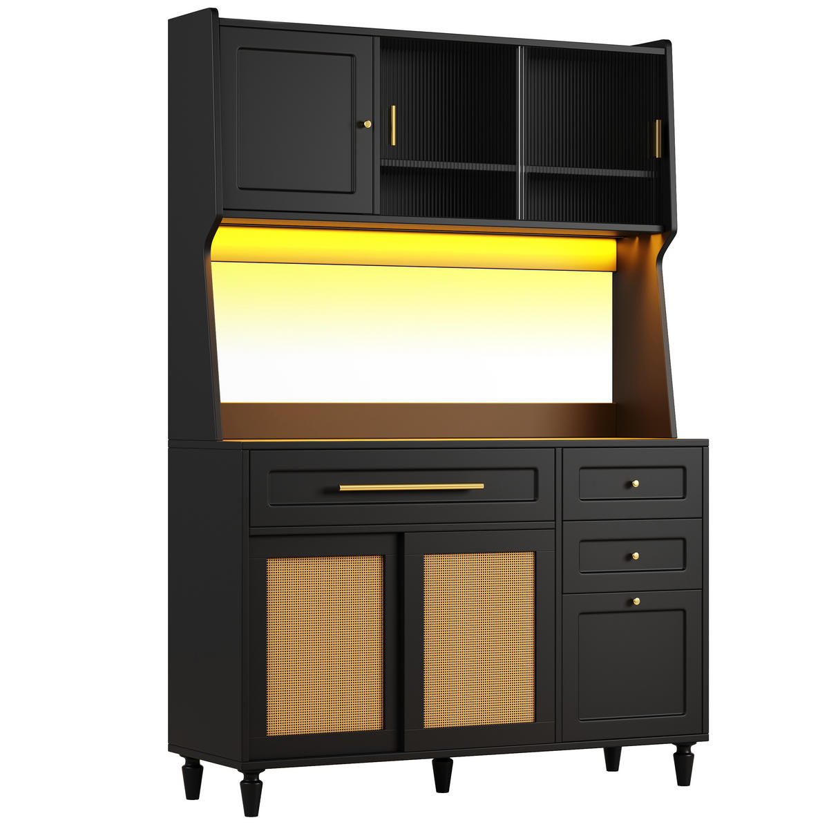GESCHIRRSCHRANK aus MDF & Spanplatte 120x45x195,5 cm in Schwarz mit LED-App-Steuerung - Schwarz, Holzwerkstoff (120/195.5/45cm) - Modfu