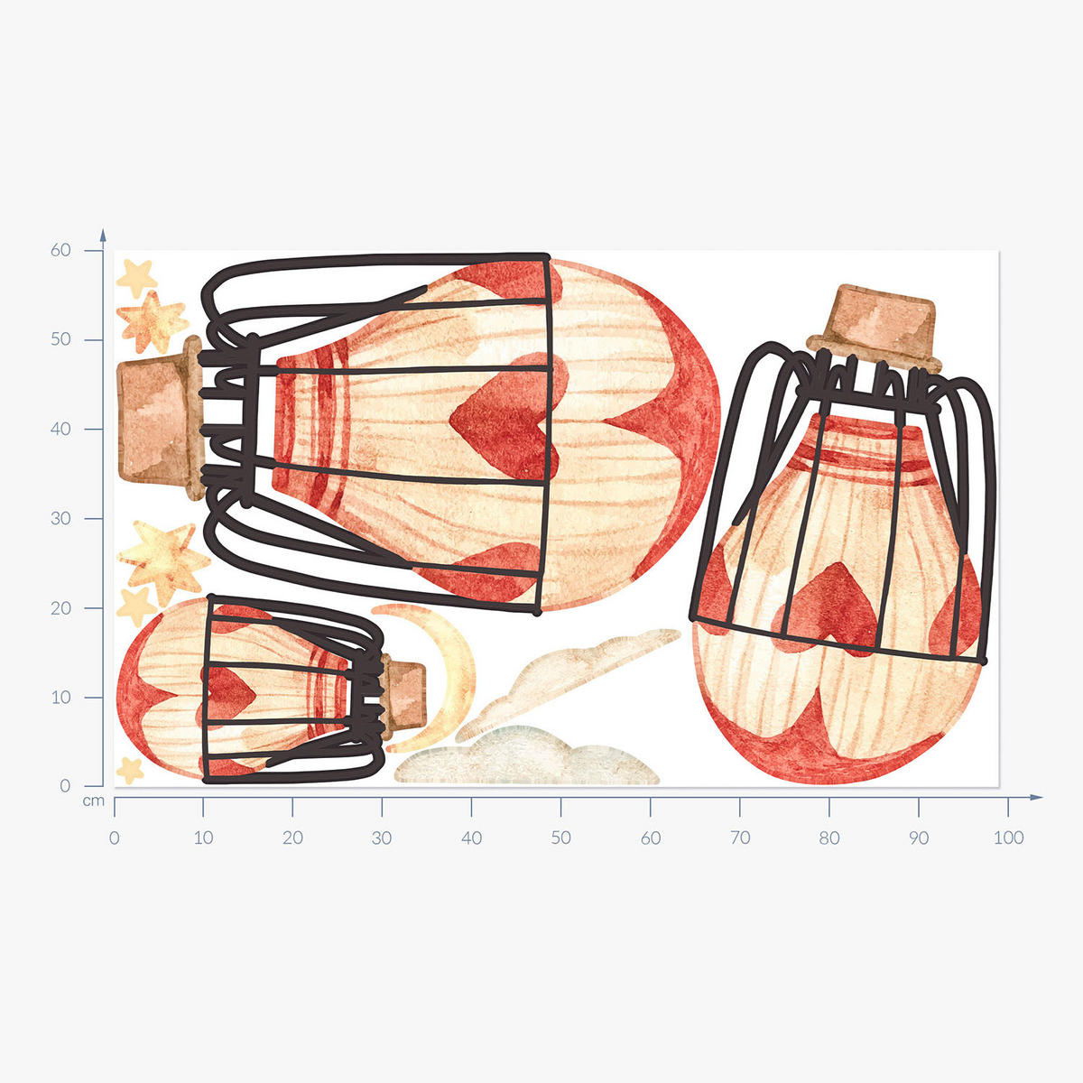 WANDAUFKLEBER 60x99cm - Boho-Ballons - Multicolor, Kunststoff (60/99/0.1cm) - Wallfluent