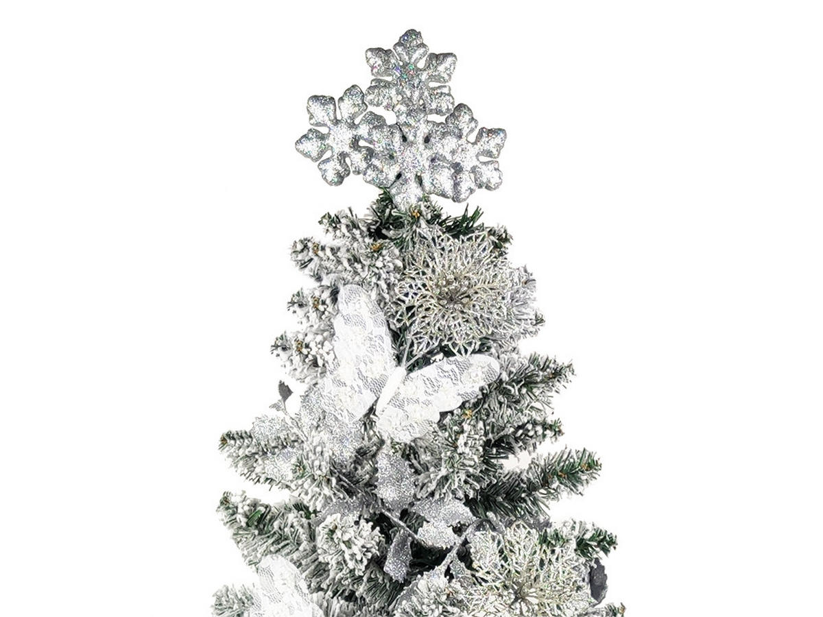 WEIHNACHTSBAUM künstlicher 60 cm mit LED-Beleuchtung, WEIHNACHTSWUNSCH, mit 26 Weihnachtsbaumschmuck, Pflanztopf mit Jutesack - Silberfarben/Weiß, Kunststoff/Stein (40/60cm) - LAALU