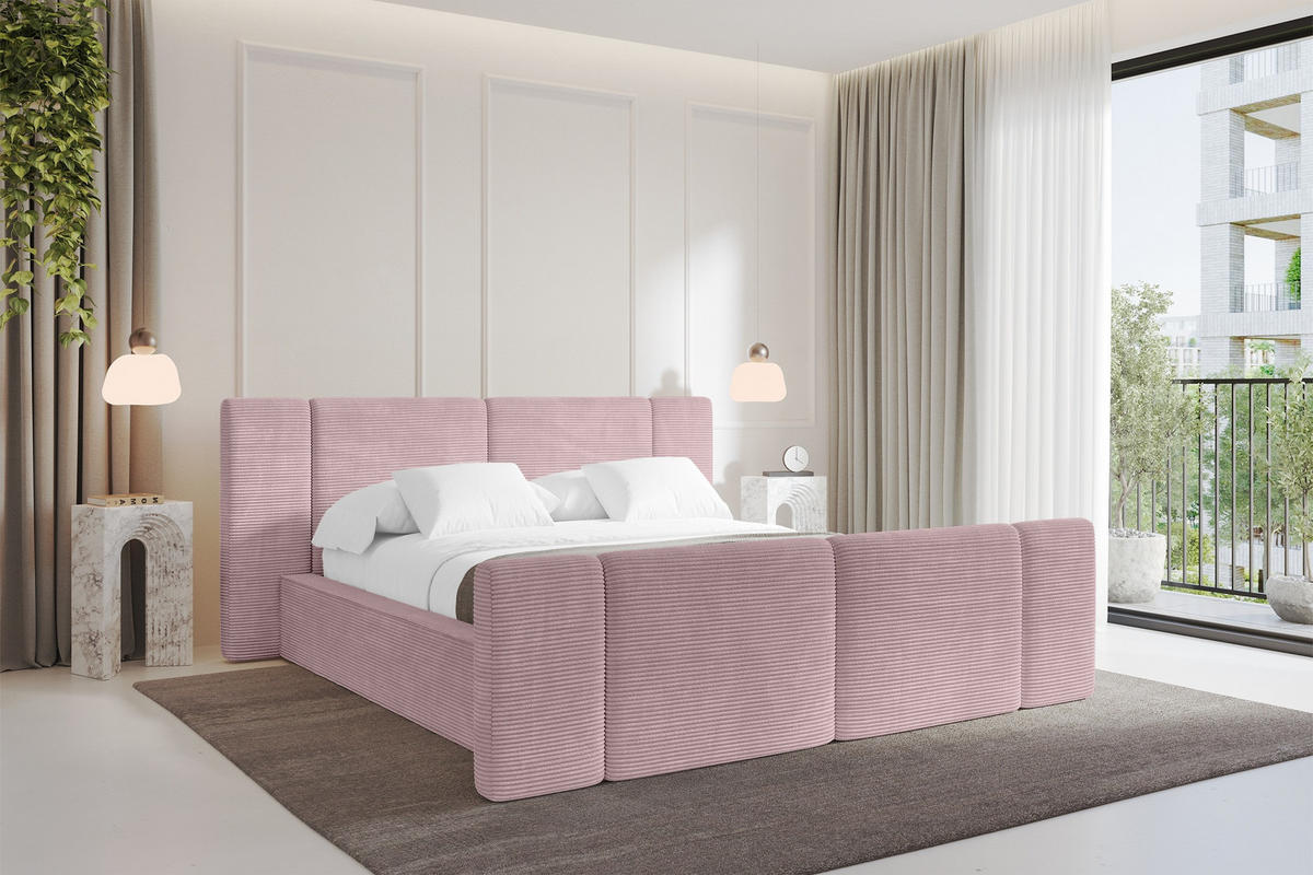 POLSTERBETT mit Bettkasten, Fußteil und Lattenrost, Boxbett ohne Matratze - RIVO-Z 160x200 Rosa - Rosa, Holzwerkstoff/Textil (160/200cm) - ALTDECOR