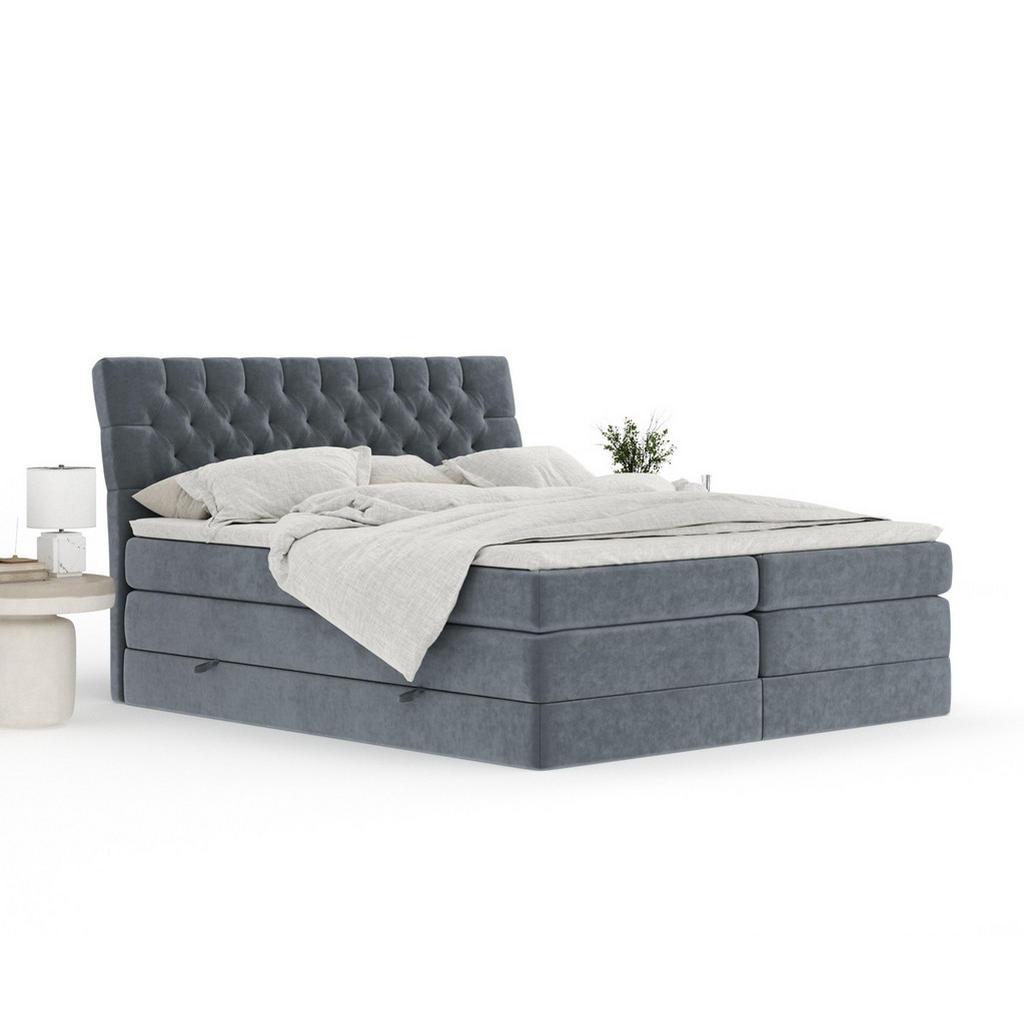 Thumbnail - Maison de Reve Boxspringbett, Grau, Textil, Buche, Kiefer, H2, 7-Zonen, Höhe ca. 40 cm, 200x200 cm, Handmade in Europe, ...