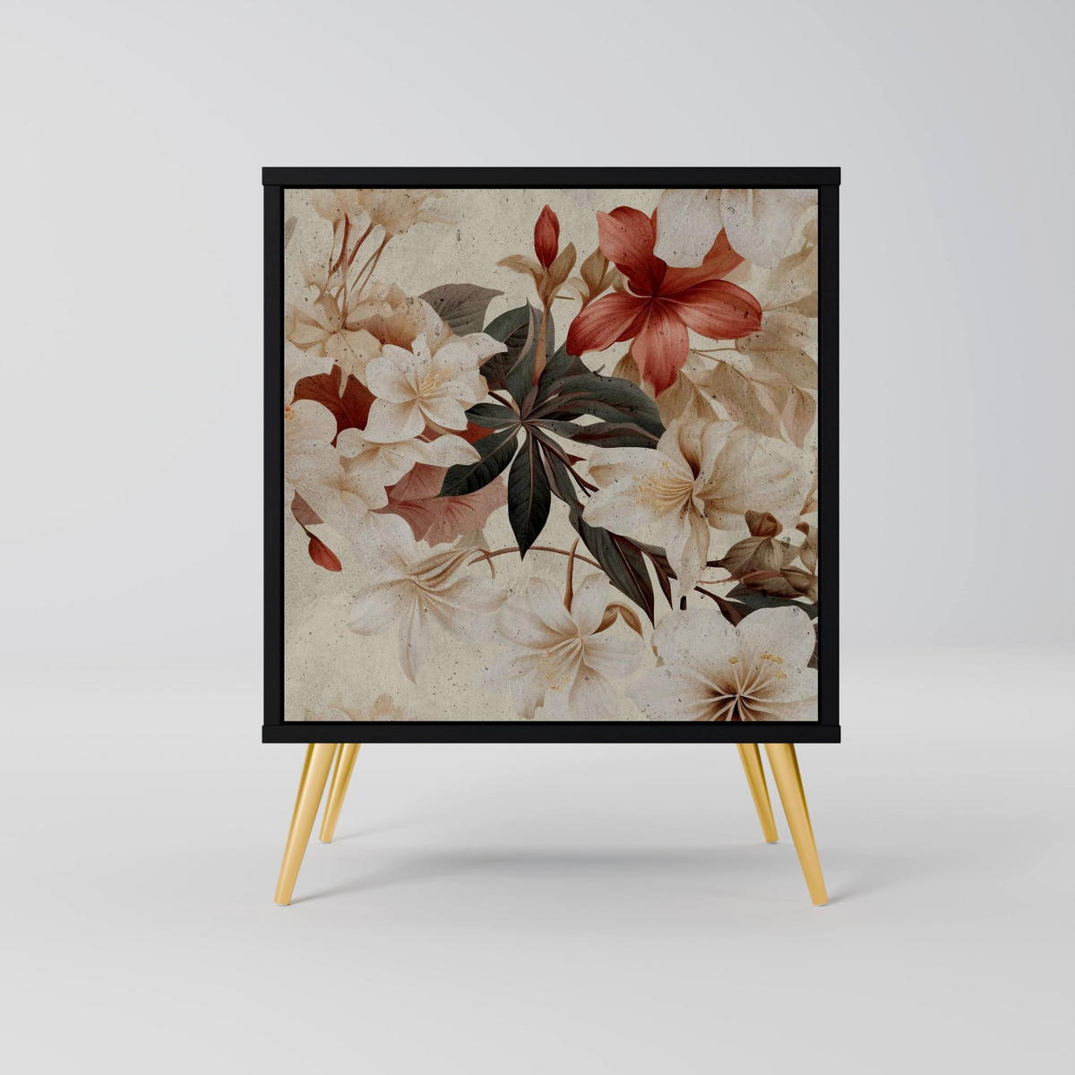 SIDEBOARD PETAL HARMONY, Schwarz, 57,5x42x70,5 cm, Schwarze Metall-Sternfüße - Multicolor/Schwarz, Holzwerkstoff/Metall (57.5/70.5/42cm) - SpaceRebels