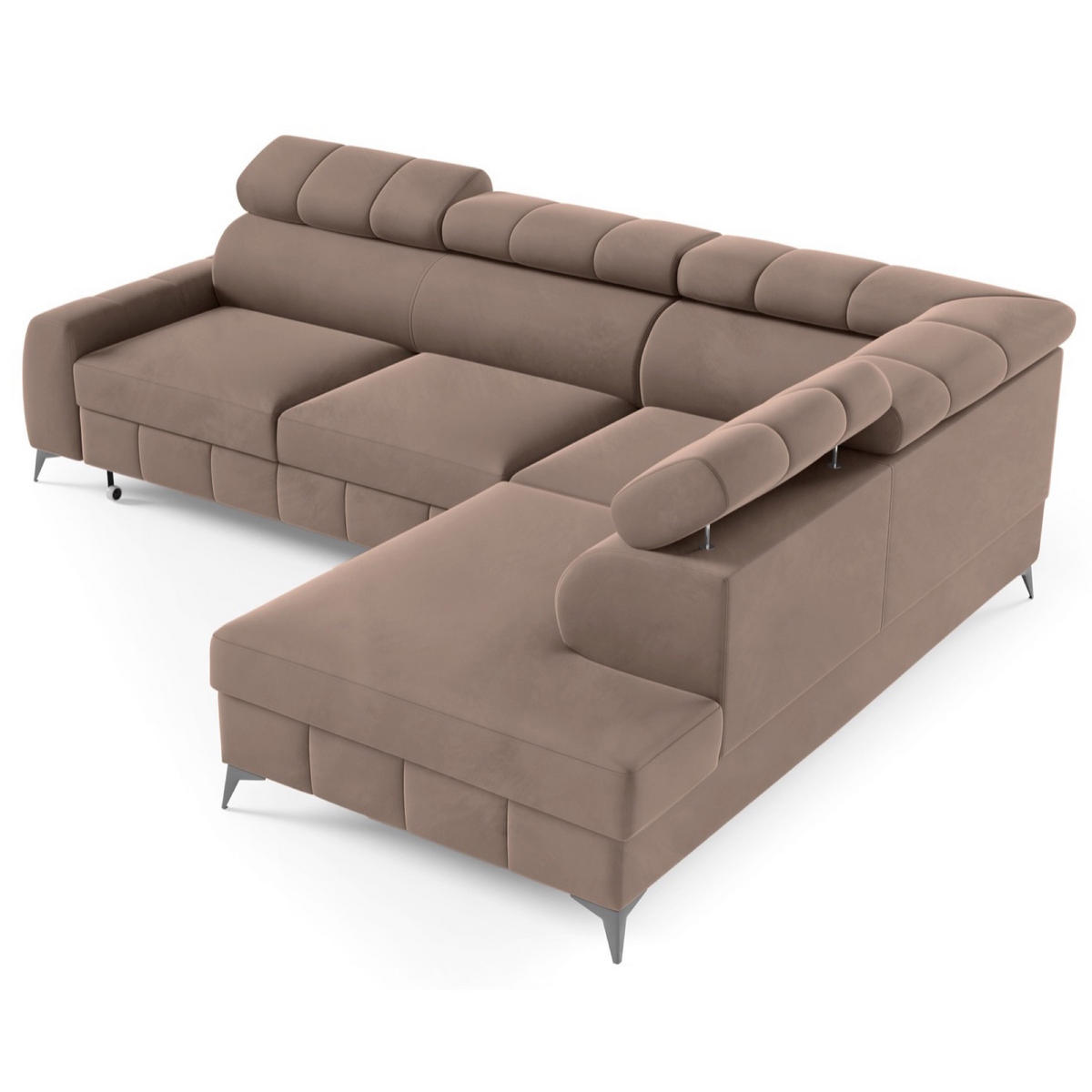 ECKSOFA London Hellbraun Velours - Hellbraun/Schwarz, Textil/Metall (274/203cm) - Selsey