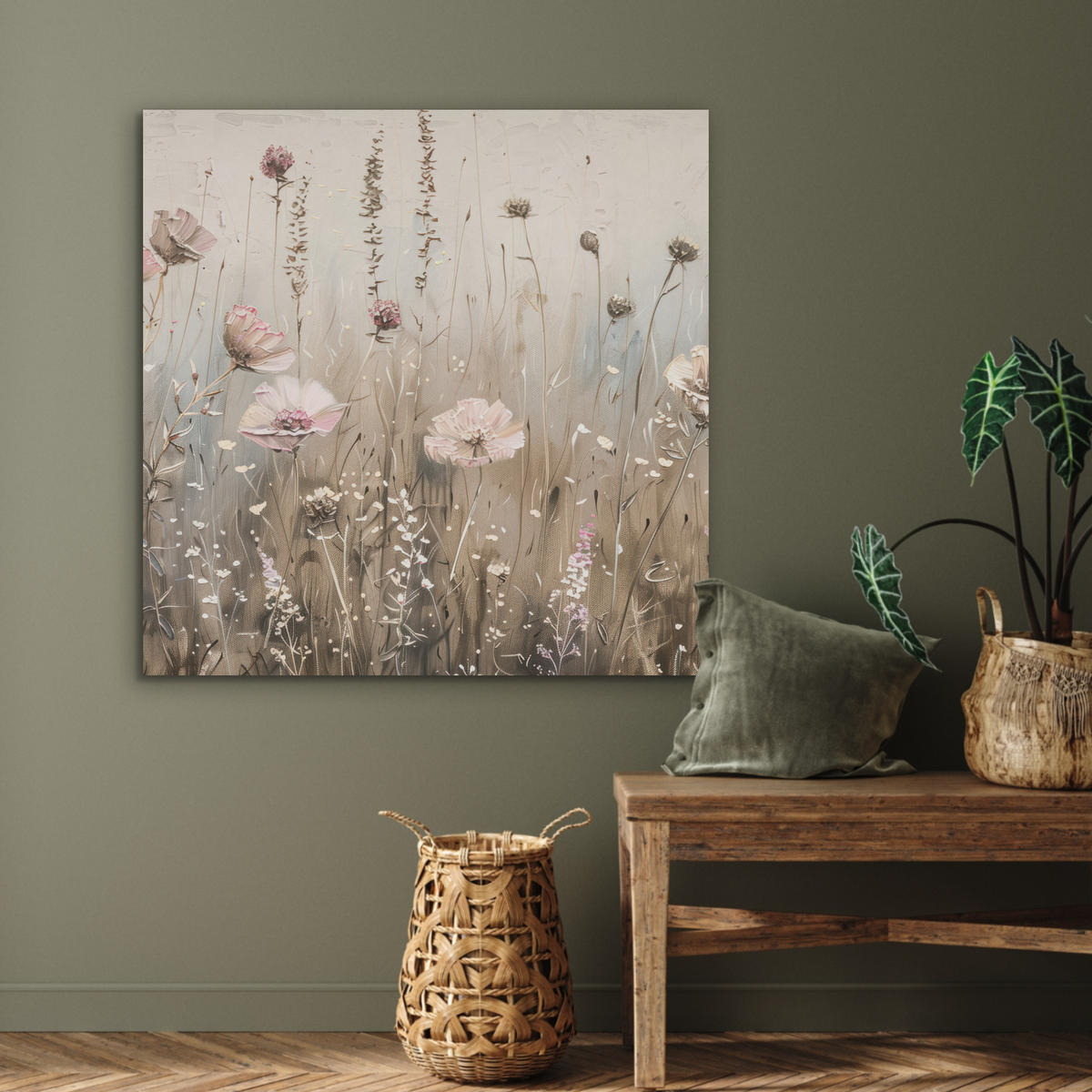 AKUSTIKPANEEL Blumen - Rosa - Modern - Beige 90x90 cm - Beige, Textil (90/0.9/90cm) - MuchoWow