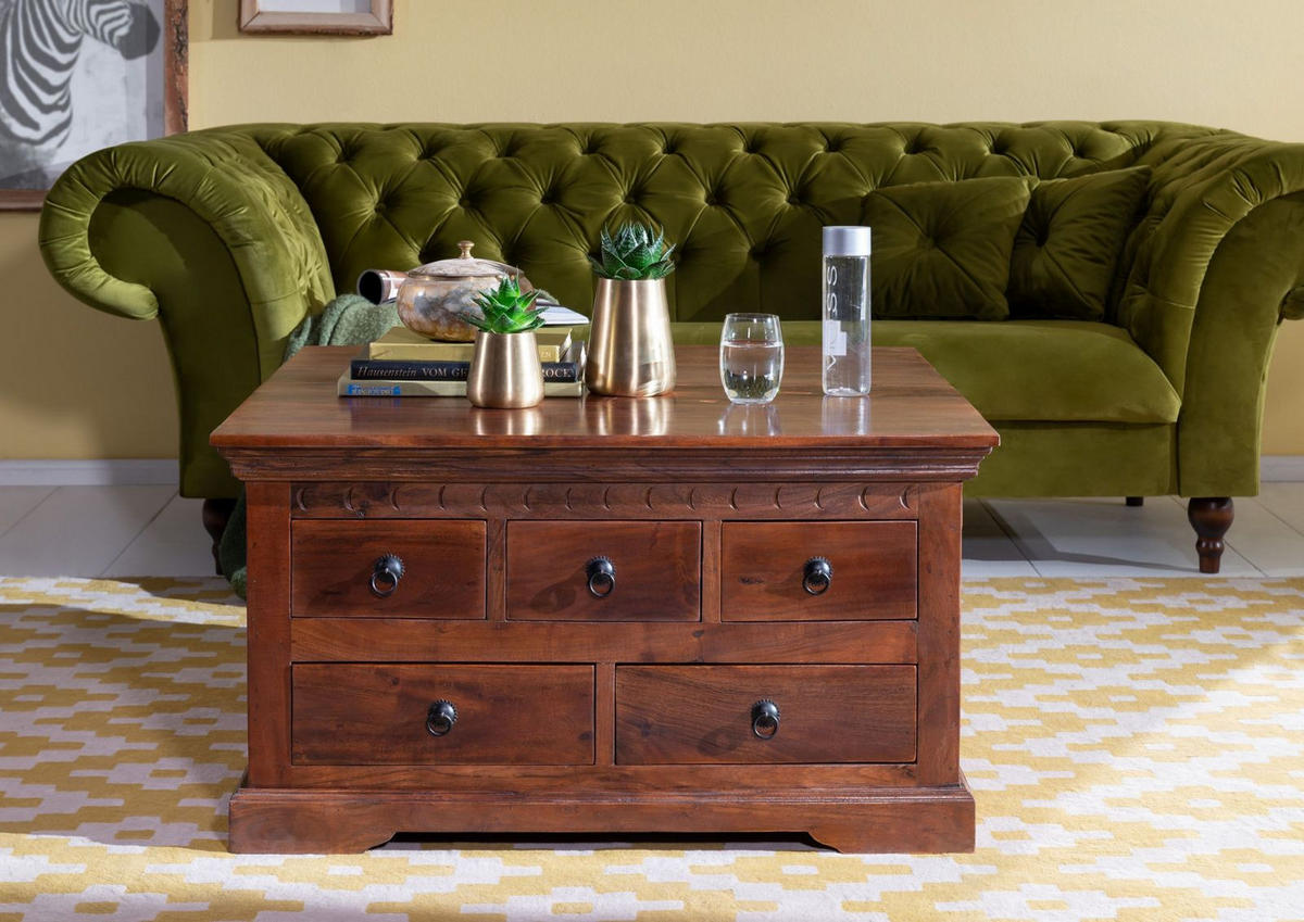 COUCHTISCH Akazie 90x90x50 nougat lackiert OXFORD #320 - Dunkelbraun, Holzwerkstoff (90/90/50cm) - Massivmoebel24