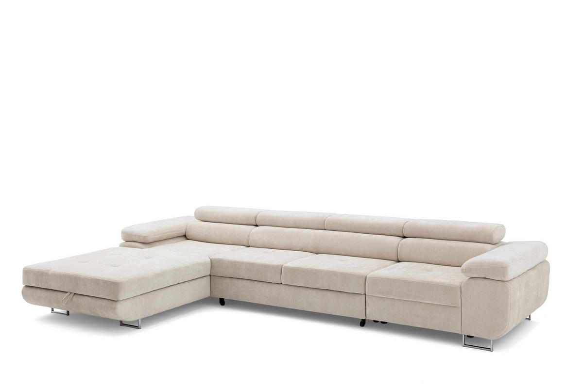 ECKSOFA ALONZO MAXI Links mit Schlaffunktion 125x195 Chenille Beige - Chromfarben/Beige, Holz/Textil (350/203cm) - Muffo