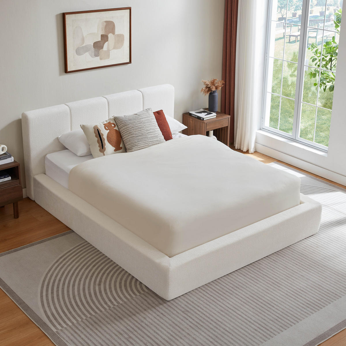 POLSTERBETT 140/200 cm mit gepolstertem Kopfteil, DE-41938, in Creme - Creme, Metall (140/200cm) - ComfortXL