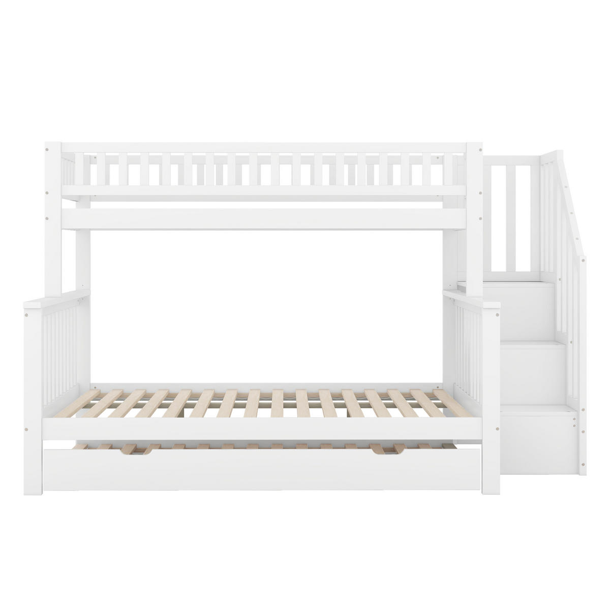 ETAGENBETT aus Kiefernholz und MDF 90x200/140x200 cm Weiß mit Ausziehbett, Stauraumtreppe und Lattenrost - Weiß, Holz (90/200cm) - IVMEU