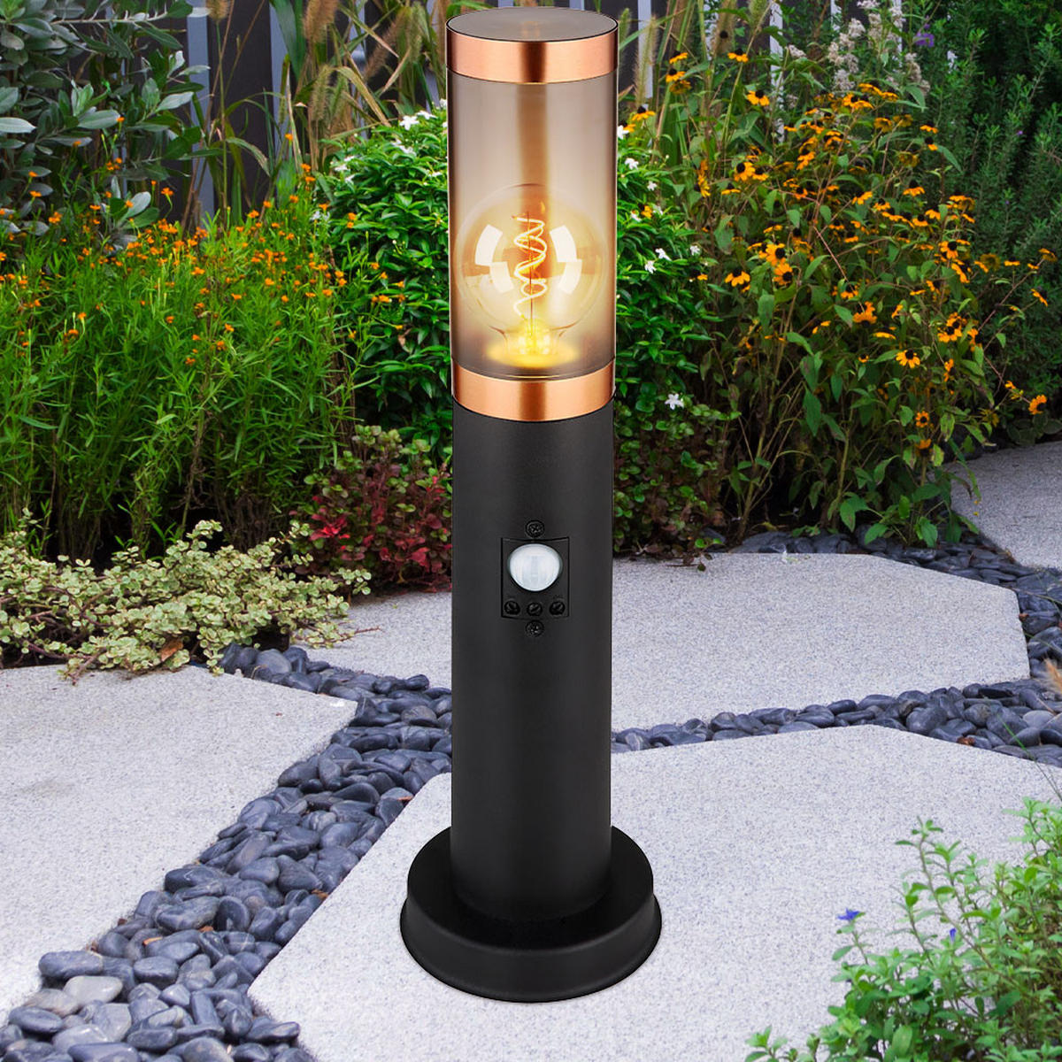 WEGELEUCHTE Edelstahl Schwarz 3er Set - Schwarz, Metall (7.6/7.6/45cm) - Globo Lighting