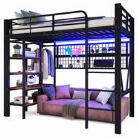 HOCHBETT 90/200 mit LED Ablagefach Kleiderstange und Hängegitter in Schwarz - Schwarz, Holzwerkstoff/Metall (90/200cm) - EVRYAE
