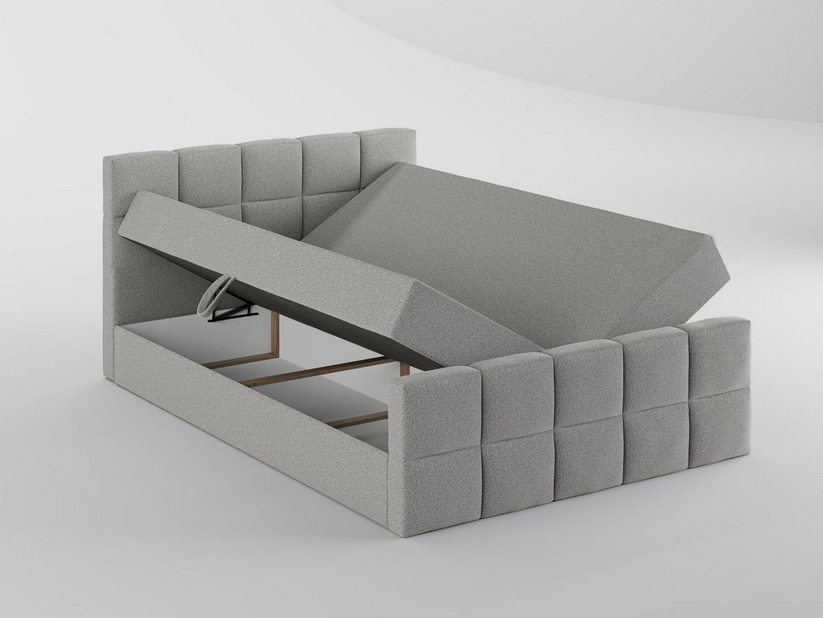 KONTINENTALBETT Vanessa 206/223 cm, in Beige, Bouclé-Stoff, Bettkasten, Matratze, Topper - Beige, Textil (200/220cm) - Barchello