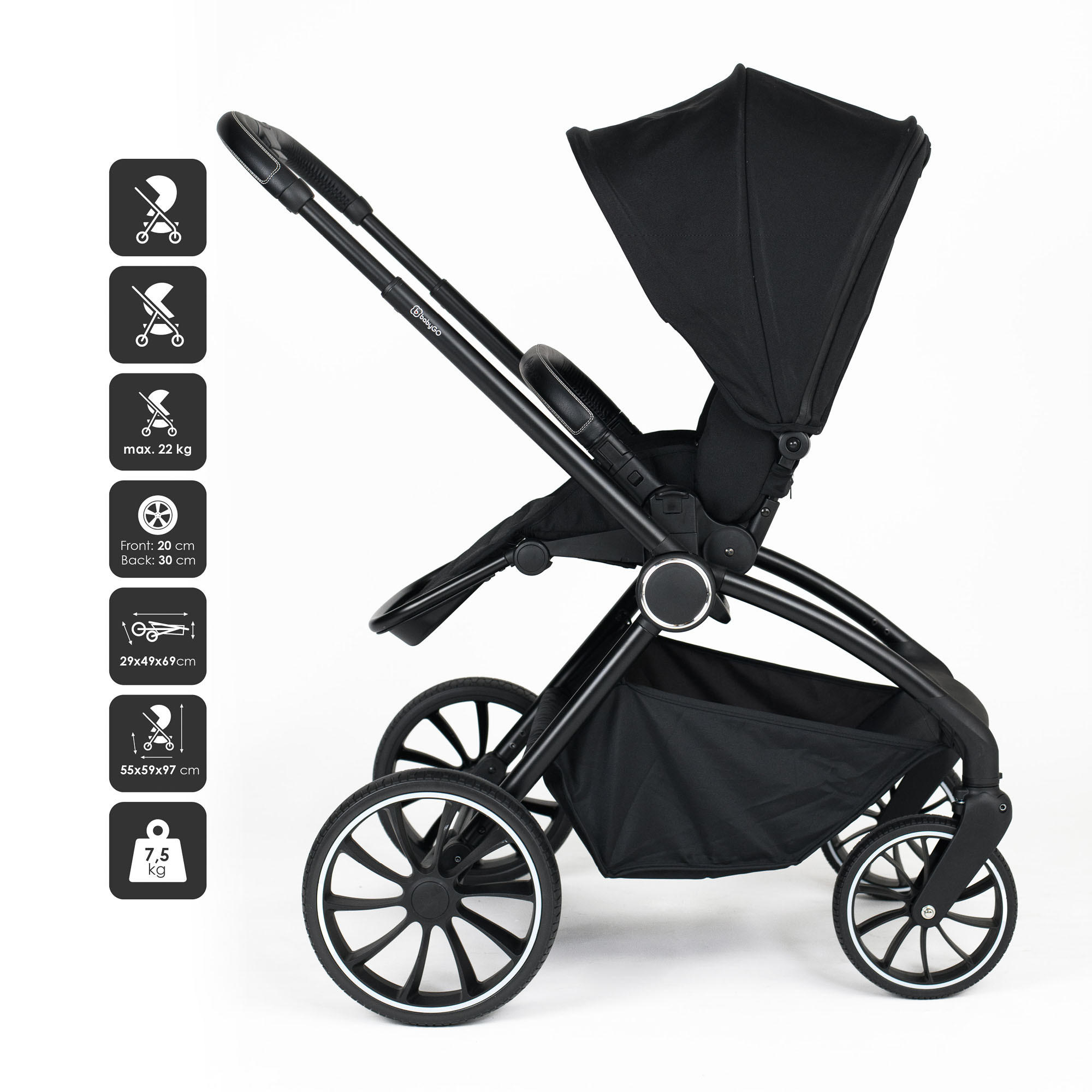 KOMBIKINDERWAGEN Harmony 3in1, schwarz - Schwarz, Metall (59/97cm) - BabyGo