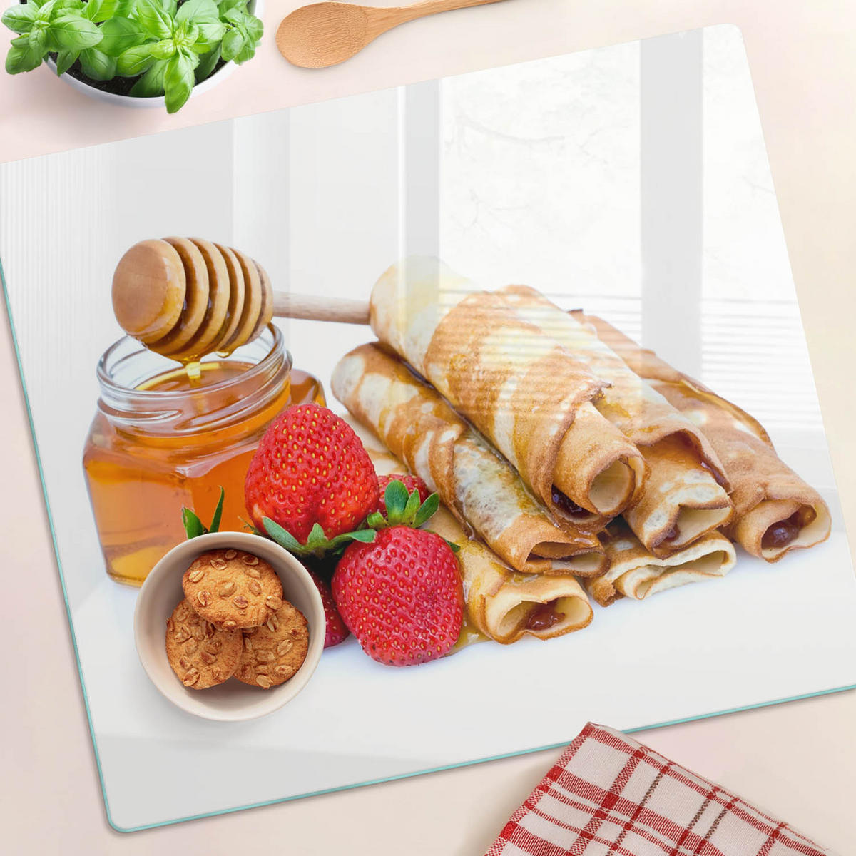 GLASPLATTE 60x52 cm Leckere Pfannkuchen - Rot, Glas (60/0.4/52cm) - TULUP