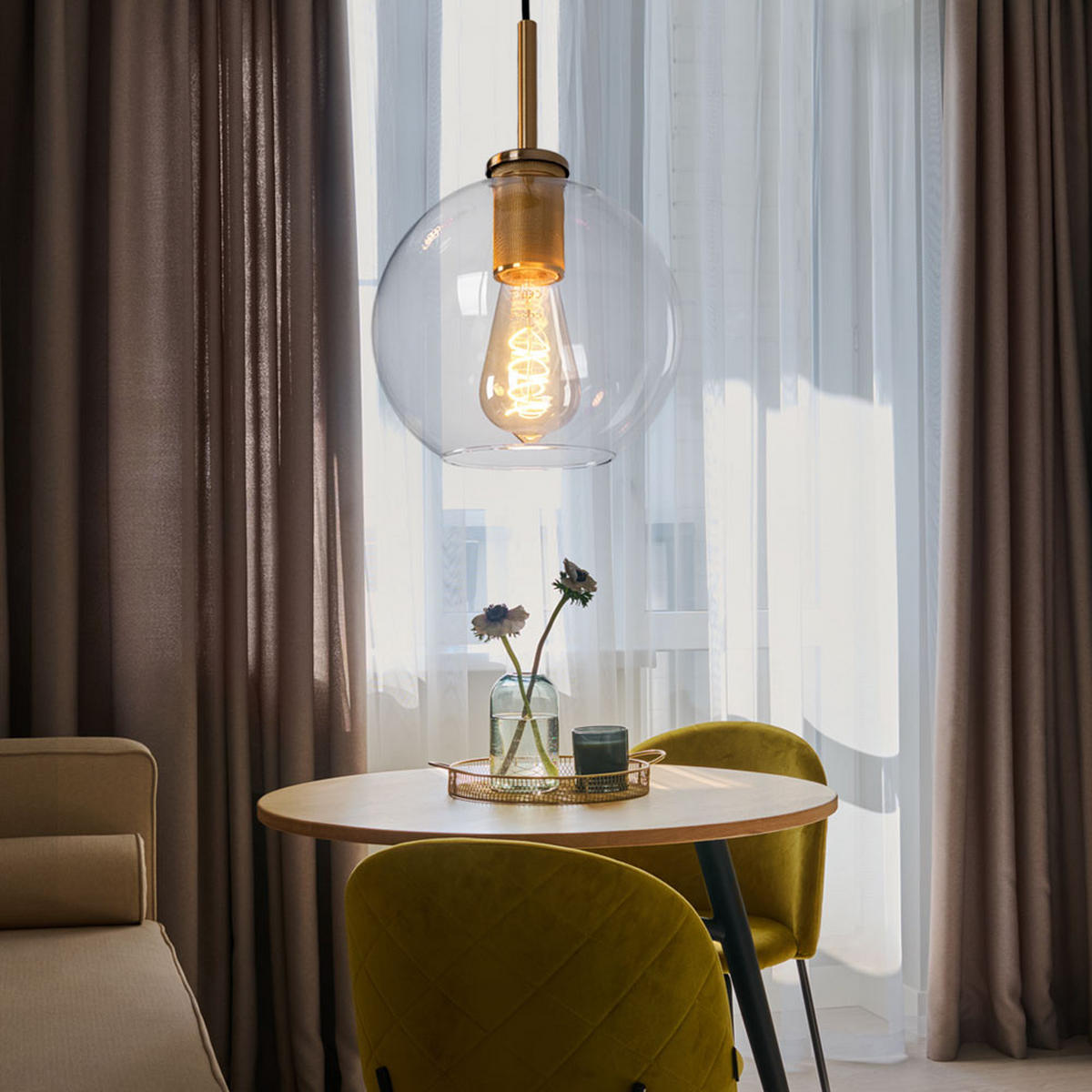 HÄNGELEUCHTE Metall Glas Klar Messing - Klar, Glas (20/20/120cm) - Globo Lighting