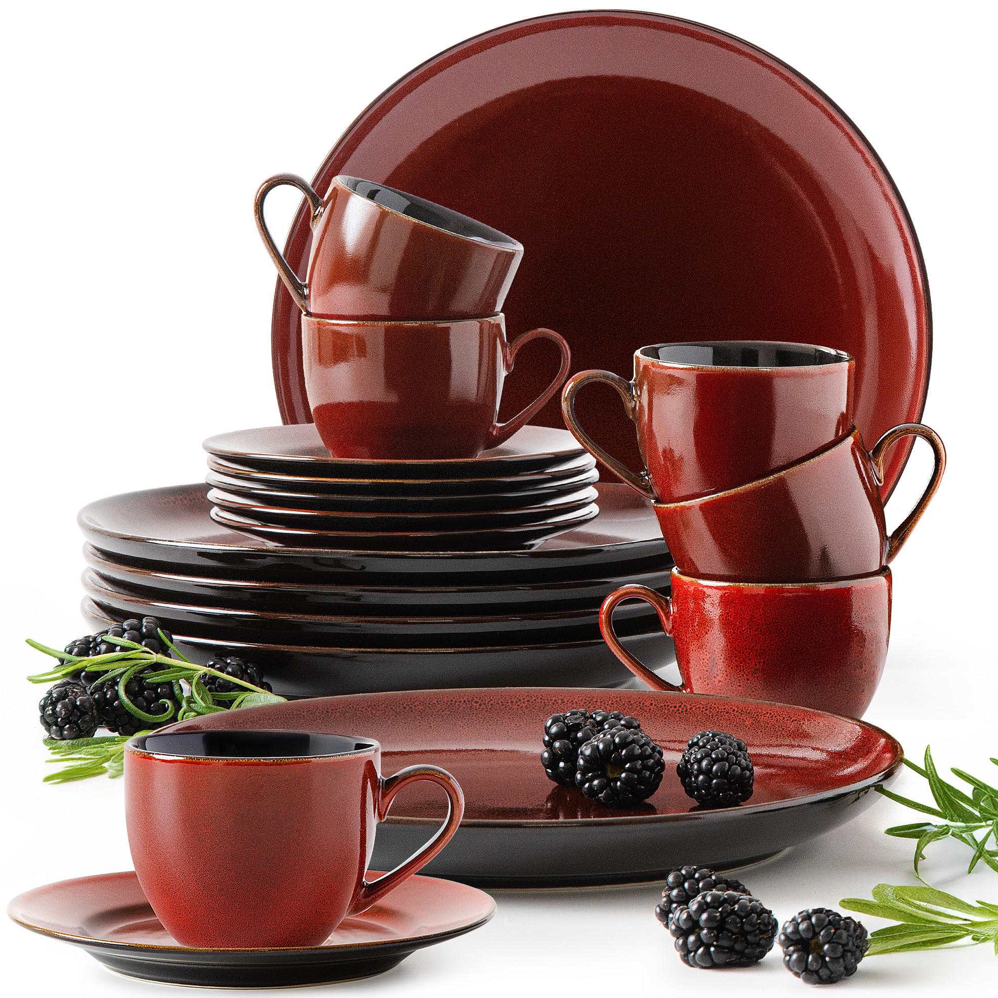 KAFFEESERVICE ESPRESSO 6 Personen GAMBIA 18-tlg - Rot, Keramik (9.5/6.5/9.5cm) - Ritzenhoff Breker