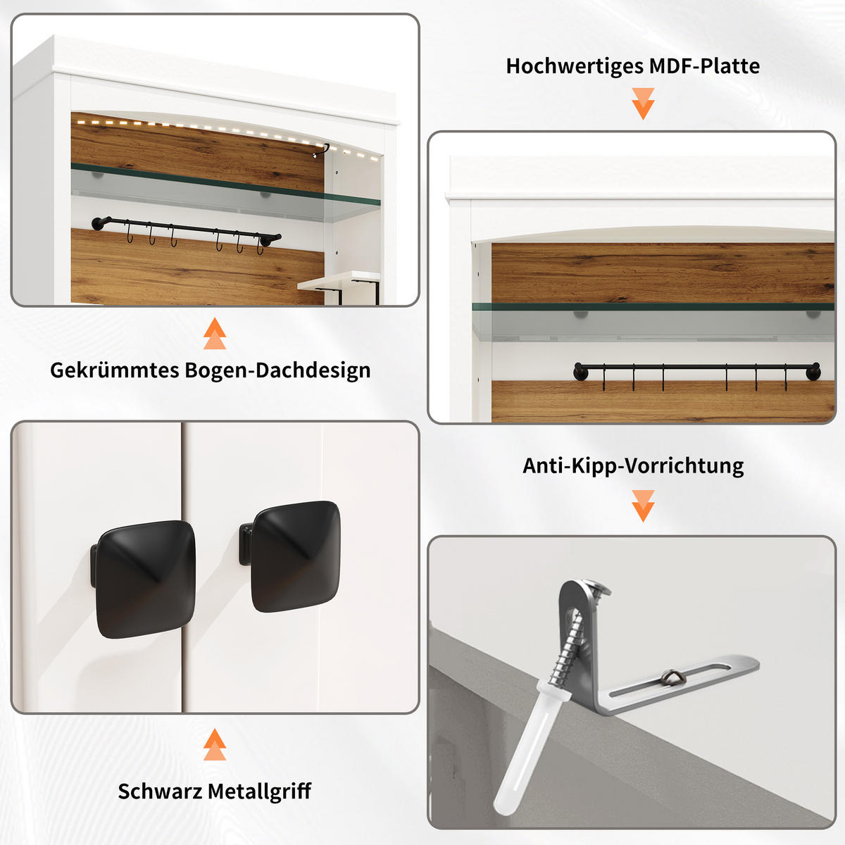 BUFFET 2er Set LED 184cm Glasregal Hakenleiste Weiß - Weiß, Metall (107/184/34cm) - FLIEKS