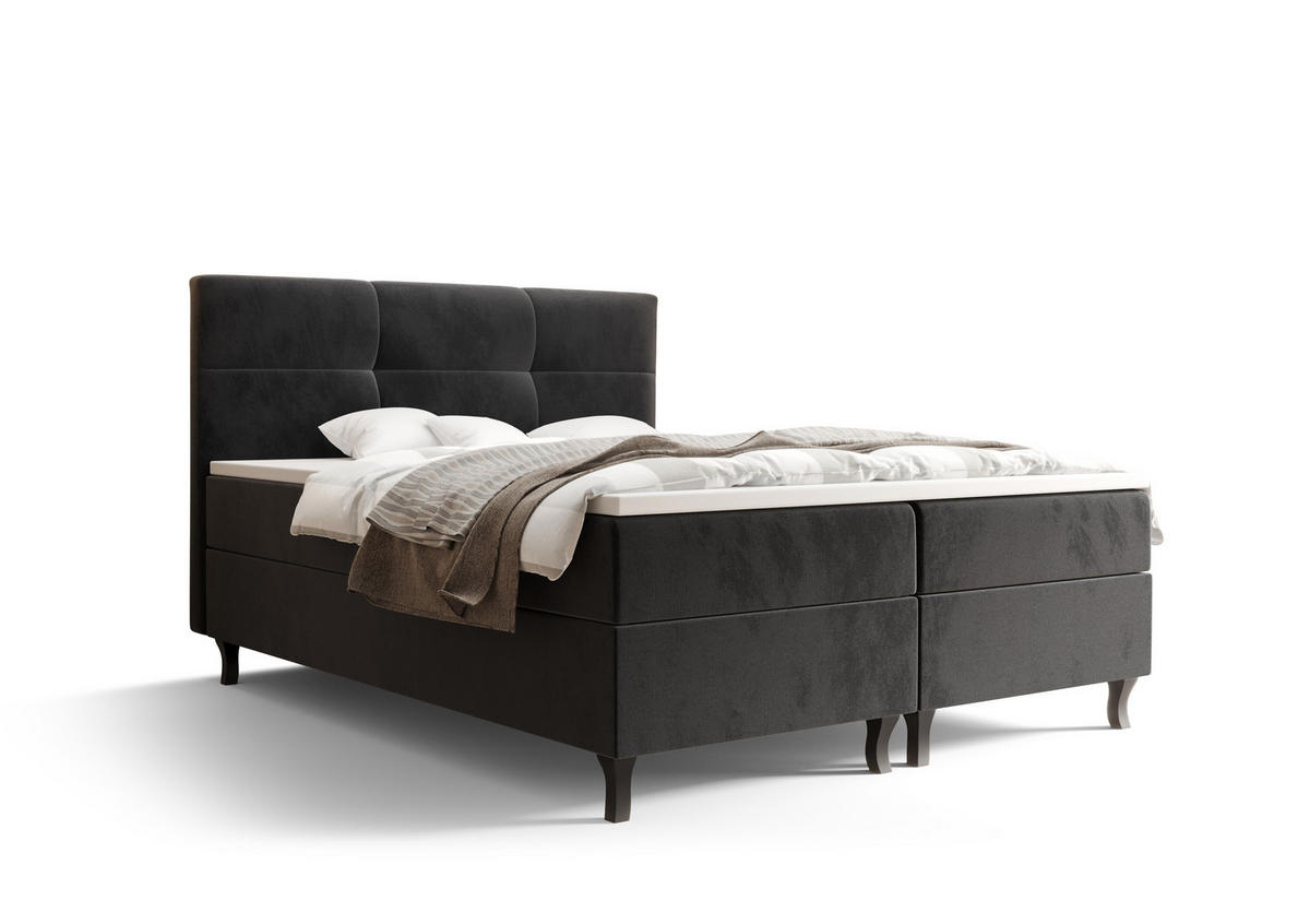 BOXBETT LIMBA mit Matratze H3, Bonell und Topper 160x200 Monolith 97 - Dunkelgrau, Holz/Textil (160/200cm) - Bedante