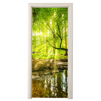 TÜRAUFKLEBER Wald - Landschaft - Wasser - Bäume - Sonne - Grün - Natur 80x215 cm - Türtapete - Hellgrün, Kunststoff (80/0.1cm) - MuchoWow