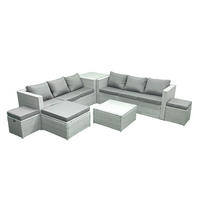 GARTENMÖBEL-SET mit Kissen Polyrattan Hellgrau-Mix 9-Sitzer - Hellgrau/Grau, Glas/Kunststoff - Fimous